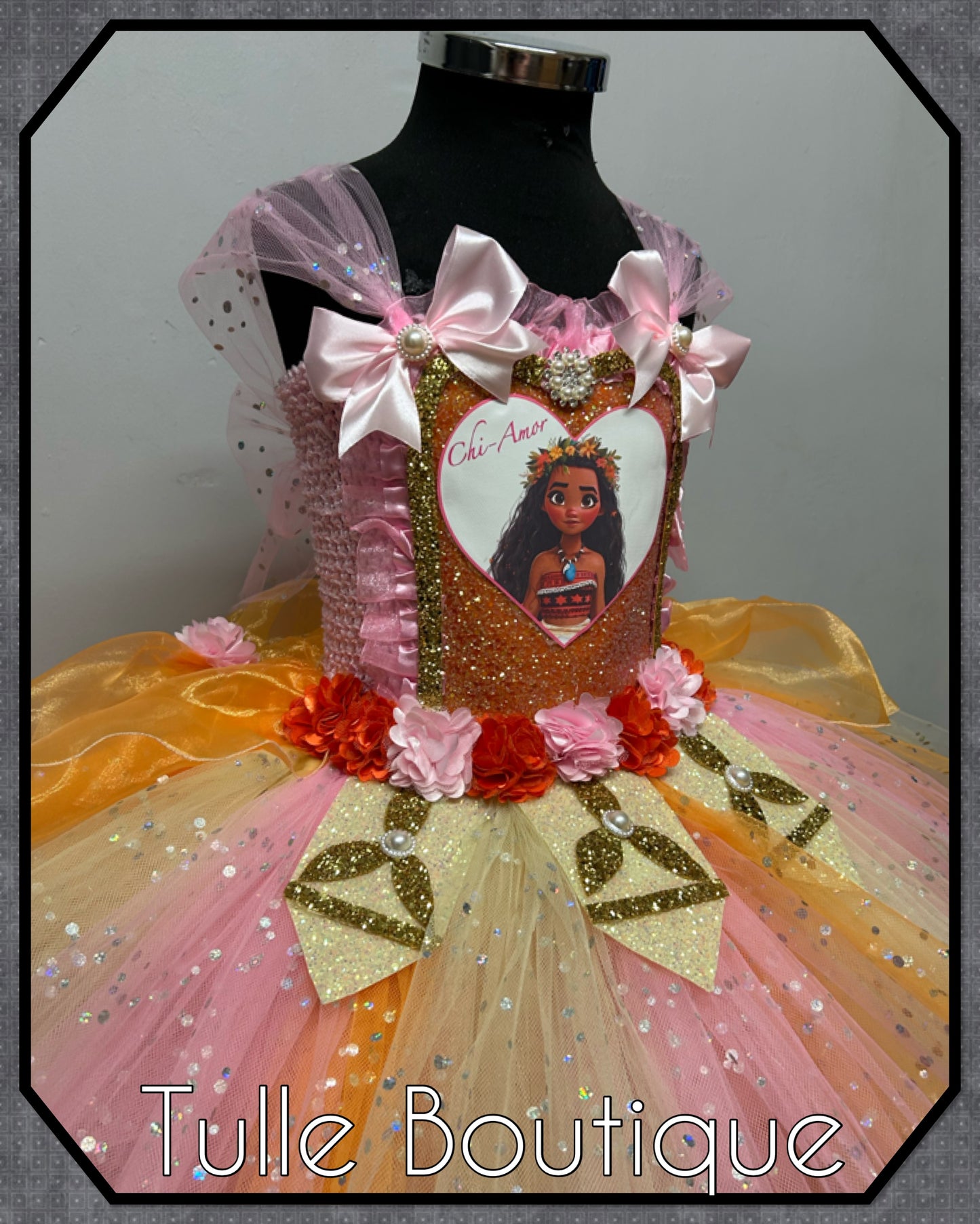 Girls Hawaiian princess pink mix moana tutu birthday party dress