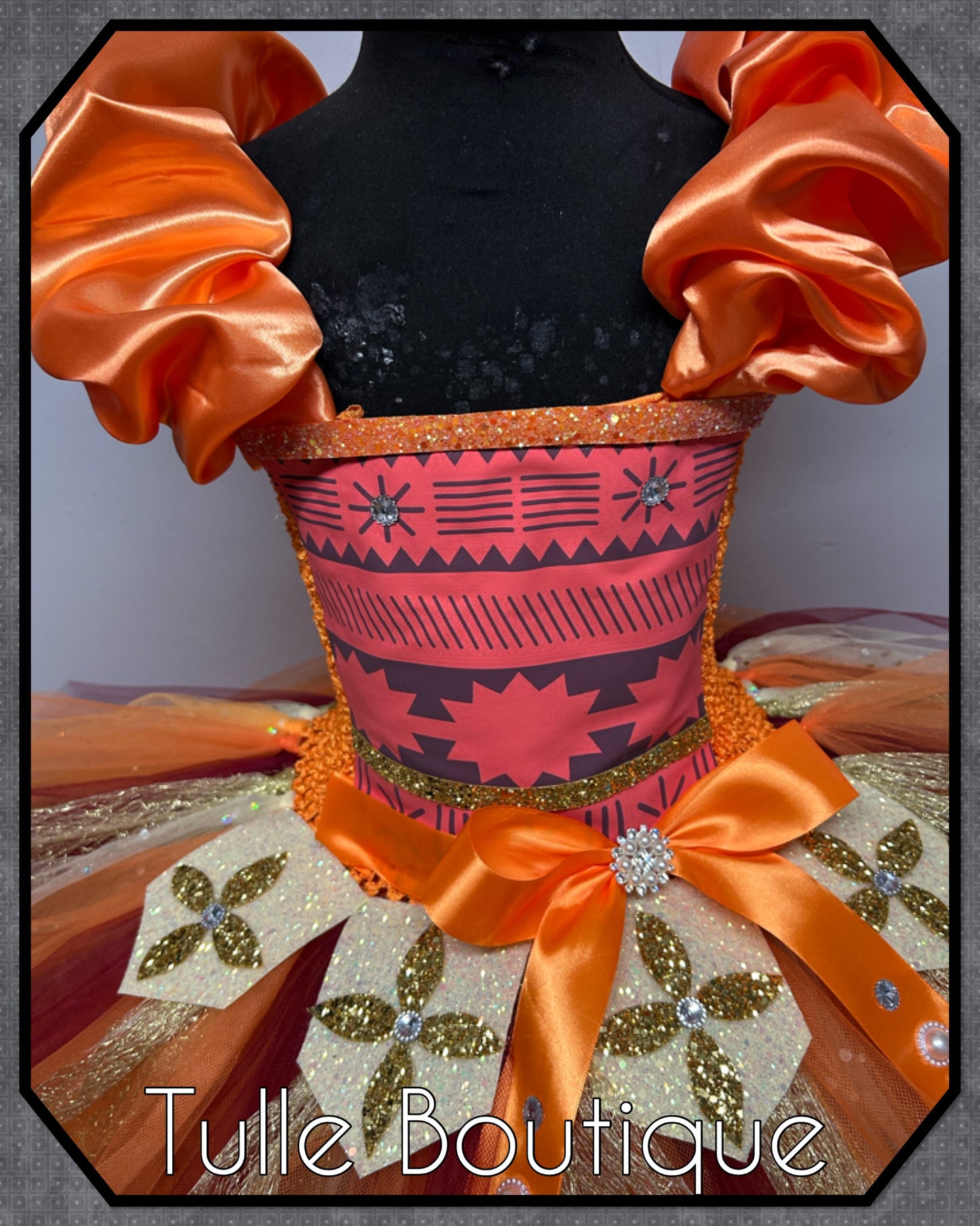Girls Hawaiian princess moana tutu birthday party dress with satin shoulders