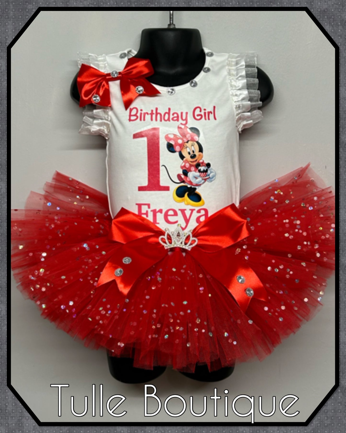 Girls toddlers babies Minnie Mouse 1st birthday red party tutu cake smash party outfit