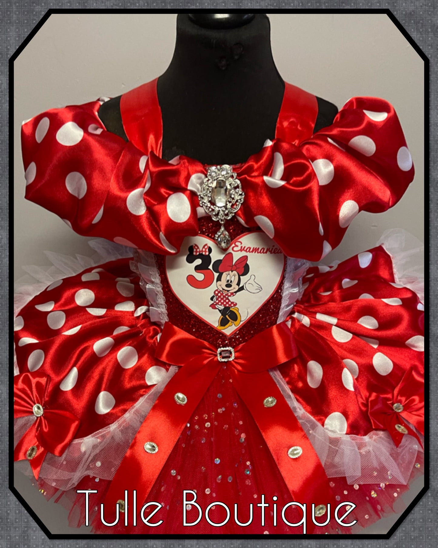 Girls Minnie Mouse red and white polka dot ballgown tutu dress fancy dress costume
