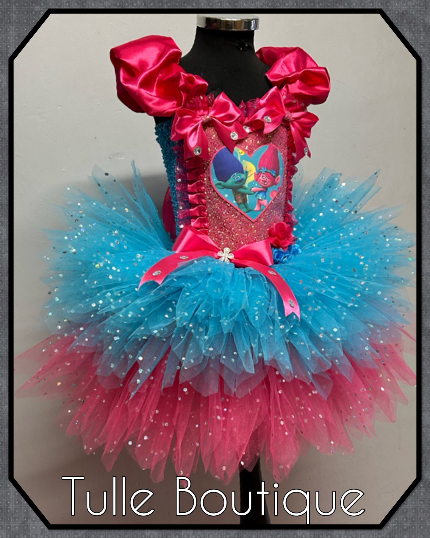 Girls princess poppy trolls birthday ballgown party tutu dress