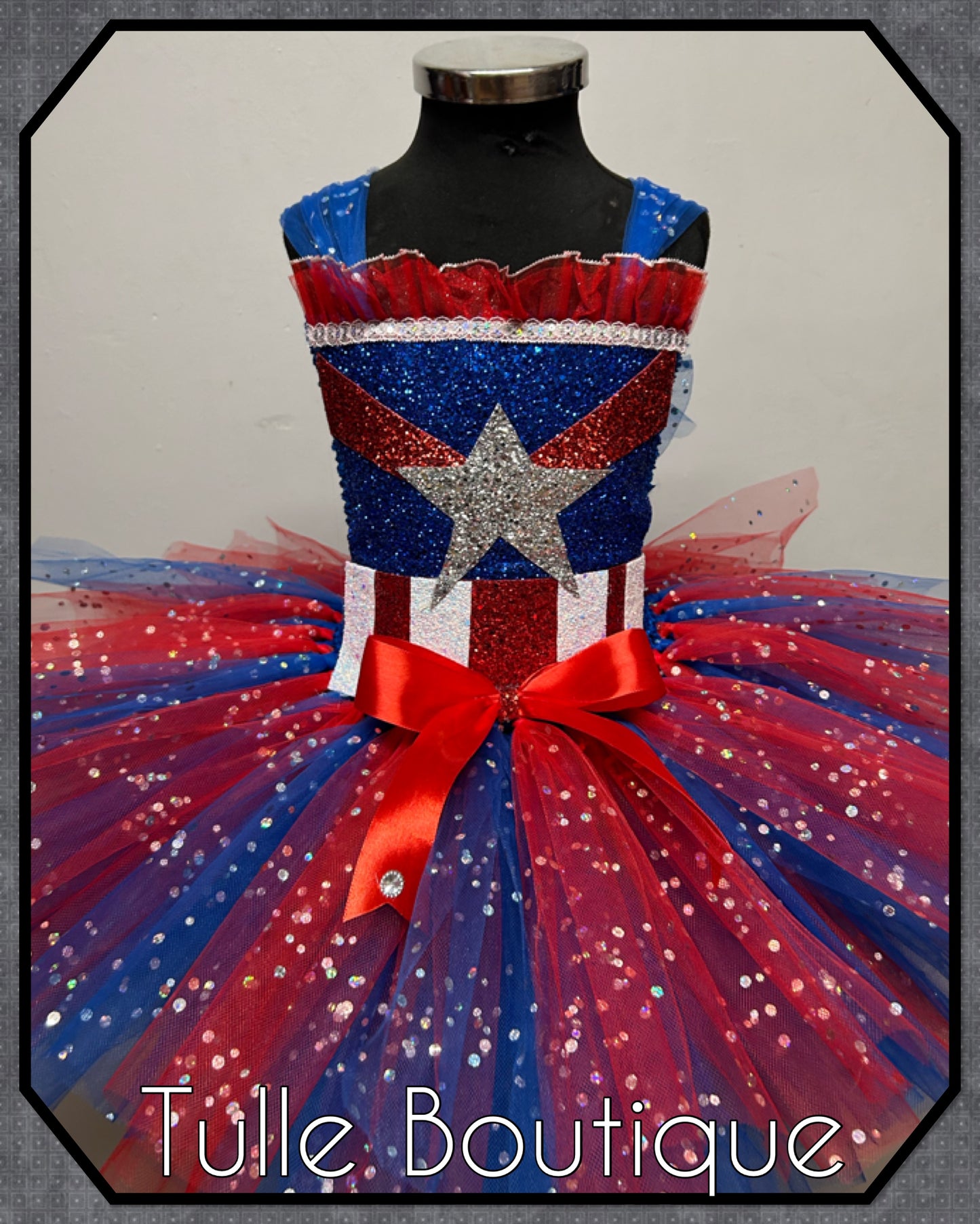 Girls Captain America superhero tutu dress birthday party fancy dress costume