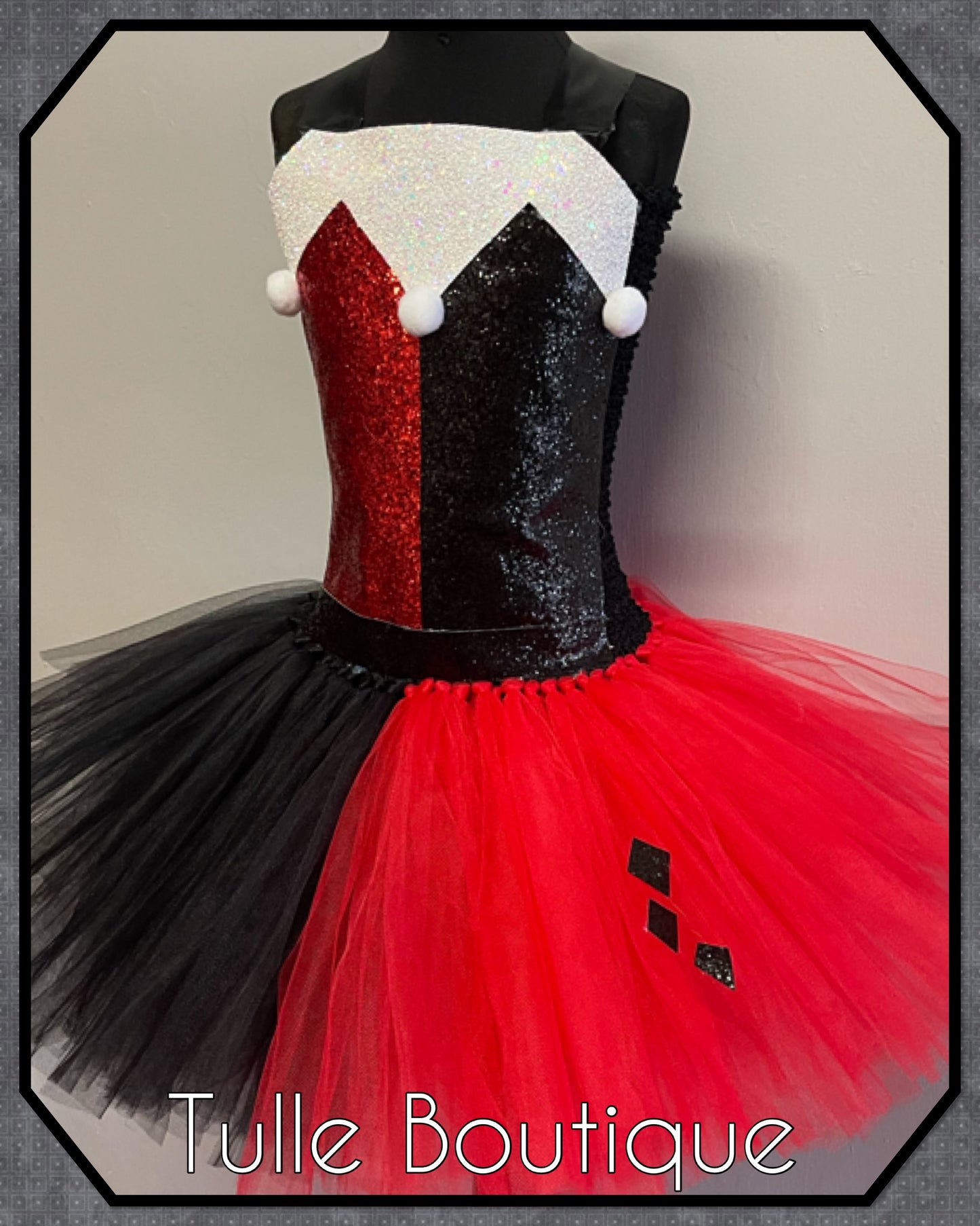 Girls Harley Quinn Jester fancy dress costume halloween party tutu dress