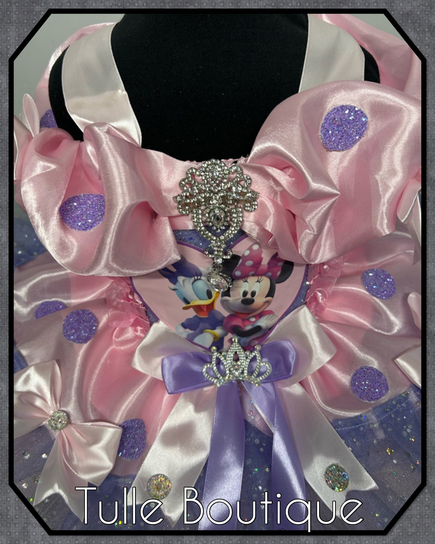 Girls Minnie mouse and Daisy Duck glitter spot ballgown tutu dress fancy dress costume