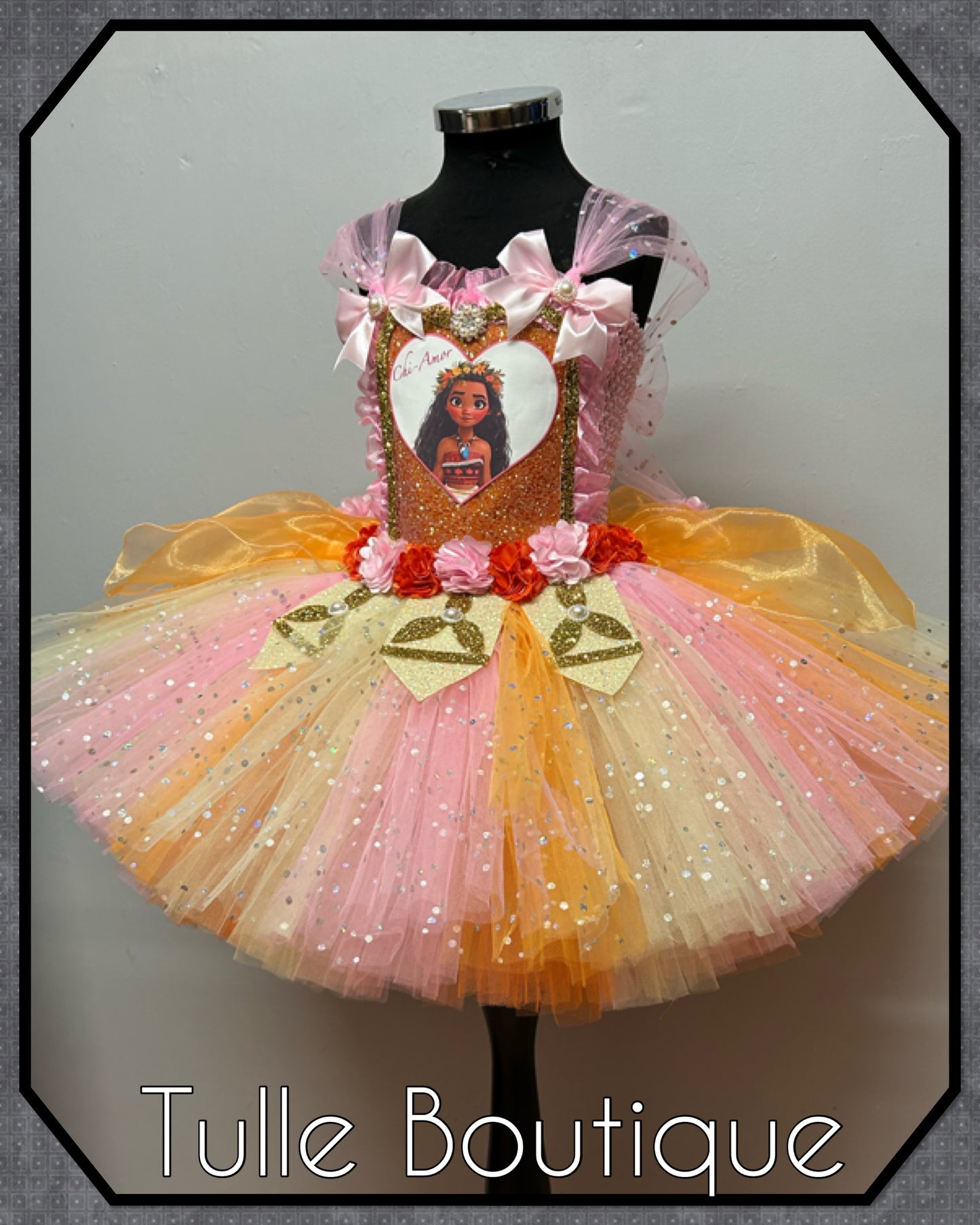 Girls Hawaiian princess pink mix moana tutu birthday party dress