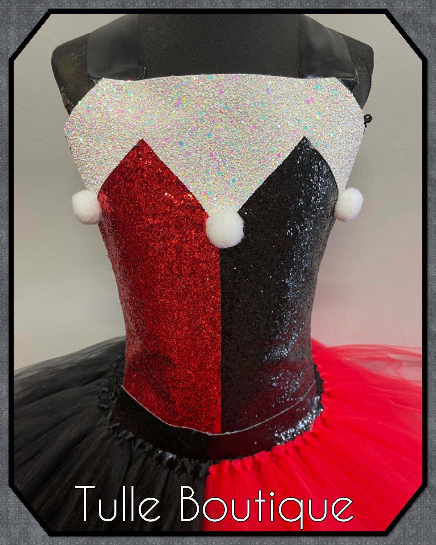 Girls Harley Quinn Jester fancy dress costume halloween party tutu dress