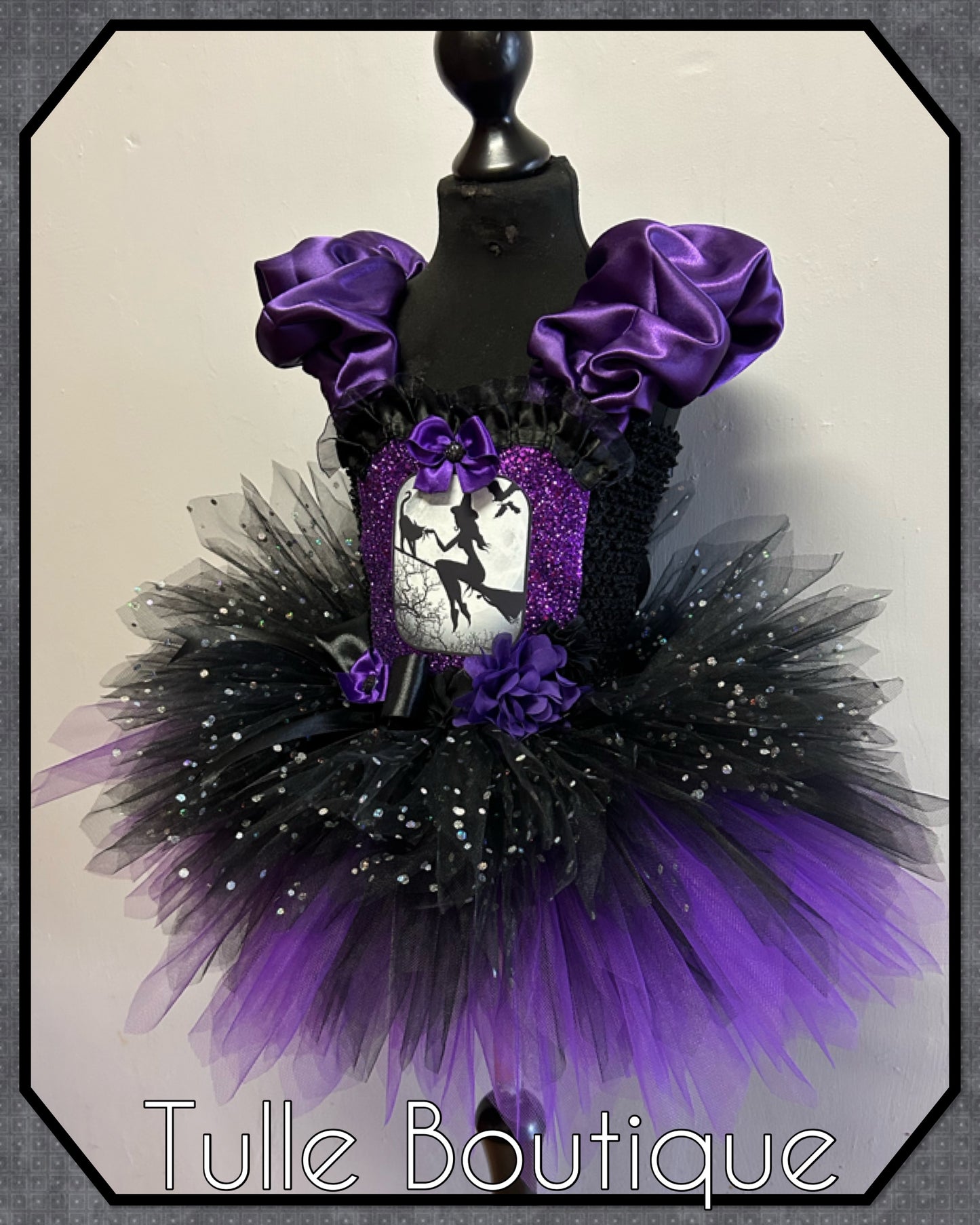 Girls Halloween Witch on a broom tutu dress