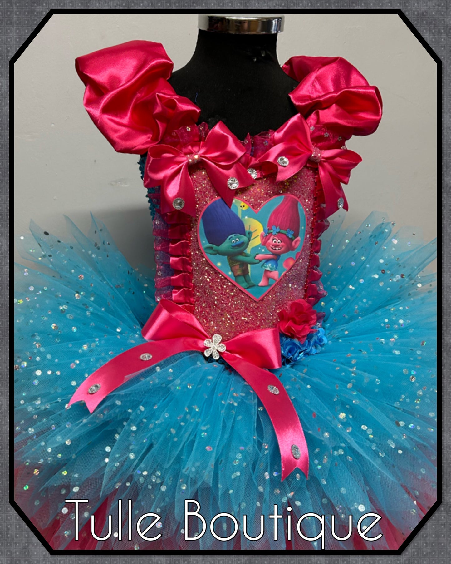 Girls princess poppy trolls birthday ballgown party tutu dress