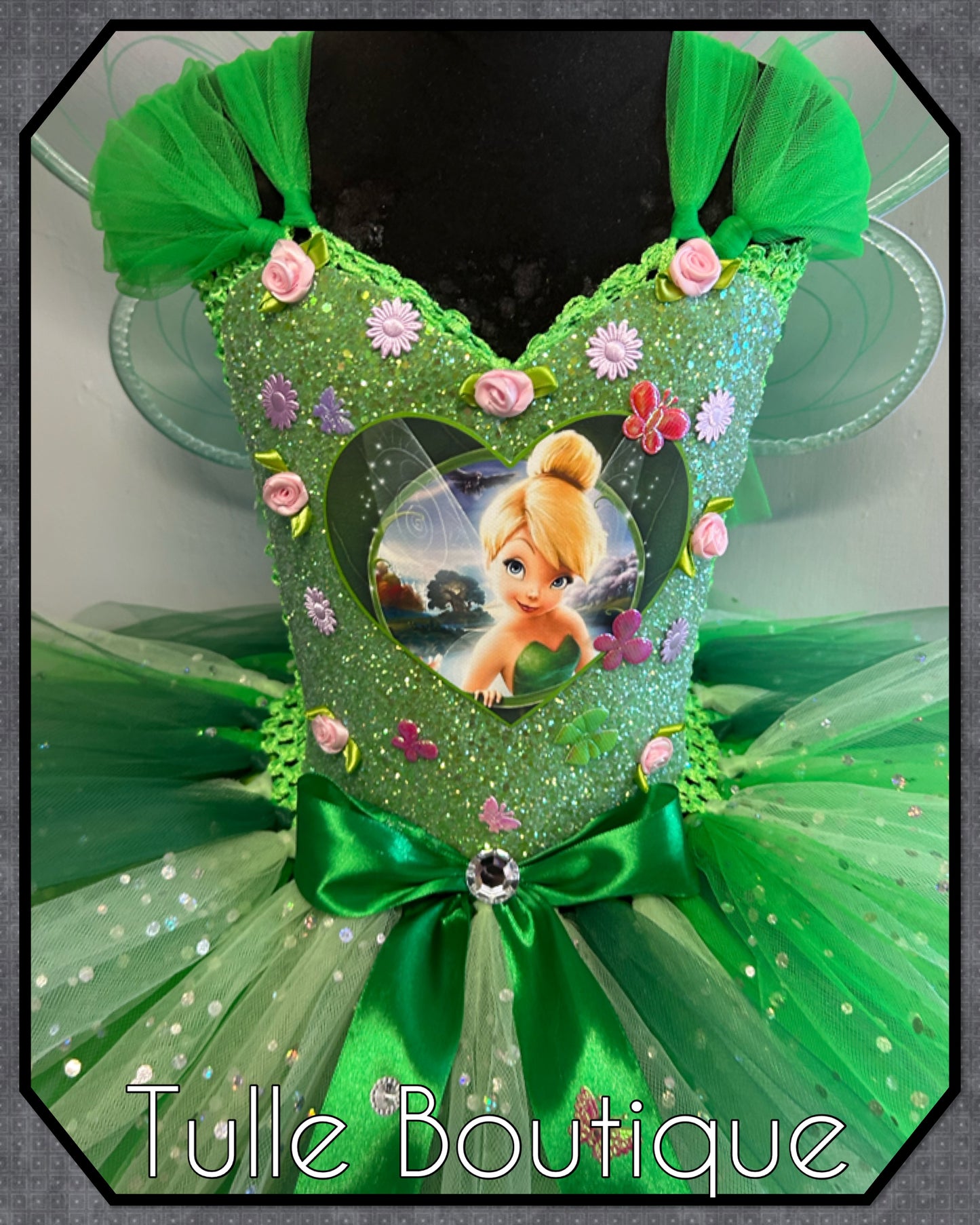 Girls Tinkerbell green fairy princess tutu birthday party dress