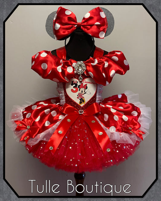 Girls Minnie Mouse red and white polka dot ballgown tutu dress fancy dress costume