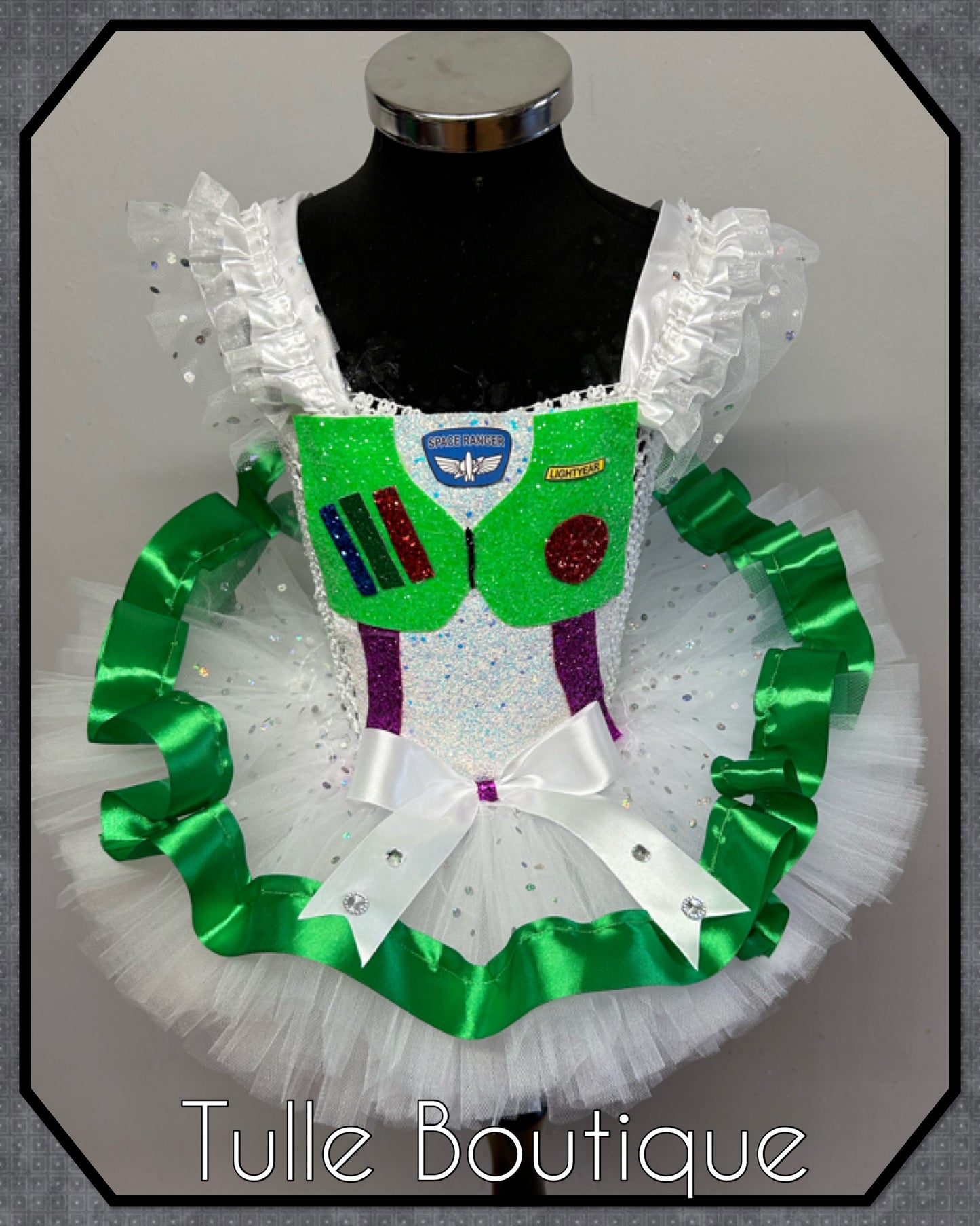 Girls toddlers Toy Story Buzz lightyear Princess ballgown tutu dress ribbon trim