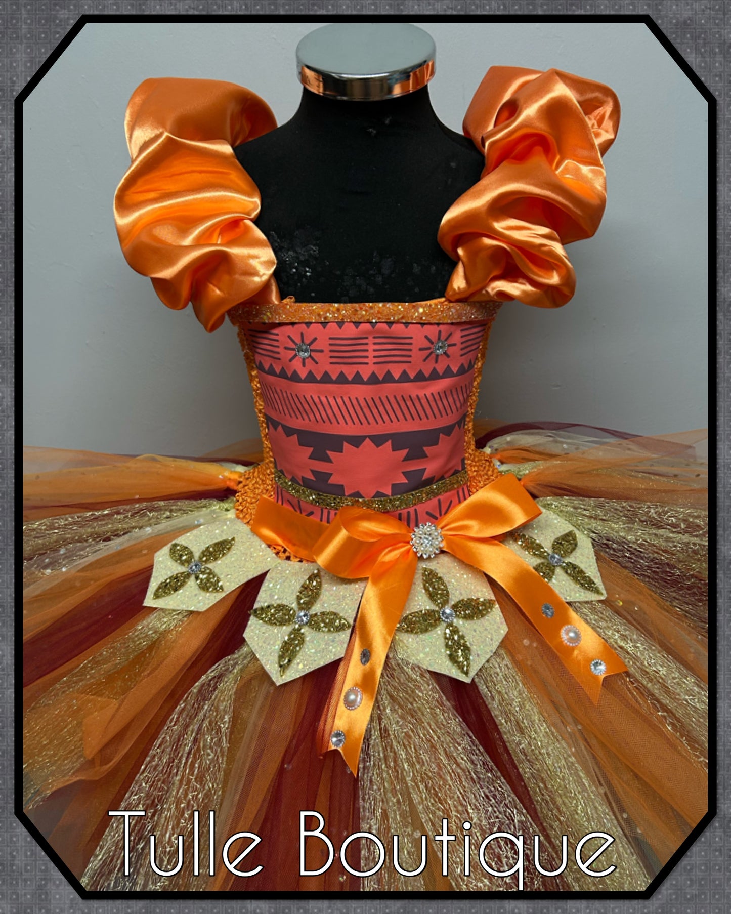 Girls Hawaiian princess moana tutu birthday party dress with satin shoulders