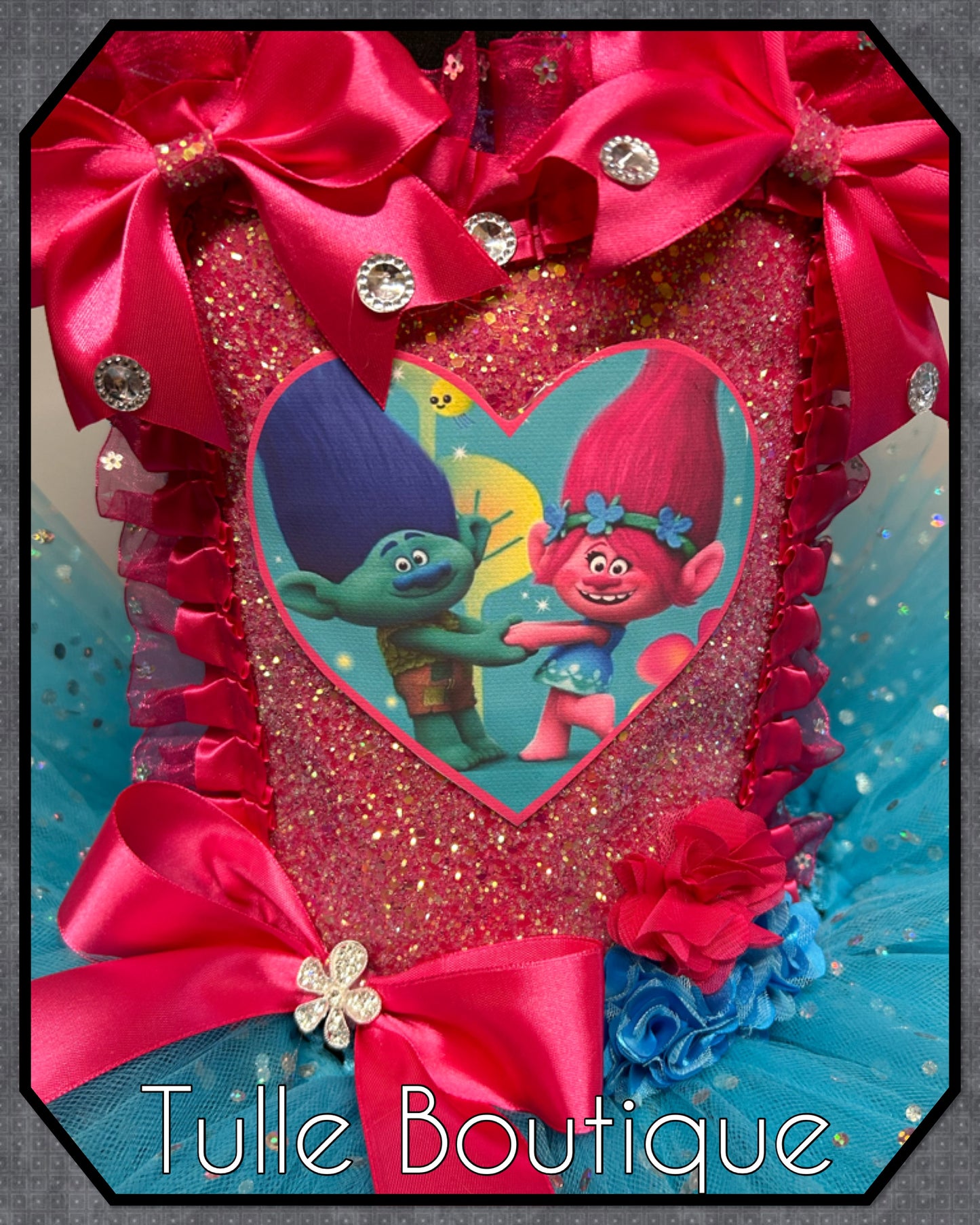 Girls princess poppy trolls birthday ballgown party tutu dress