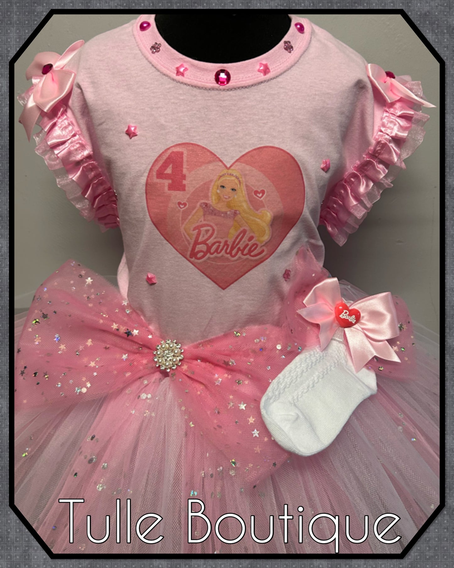 Girls Barbie pink birthday party tutu outfit