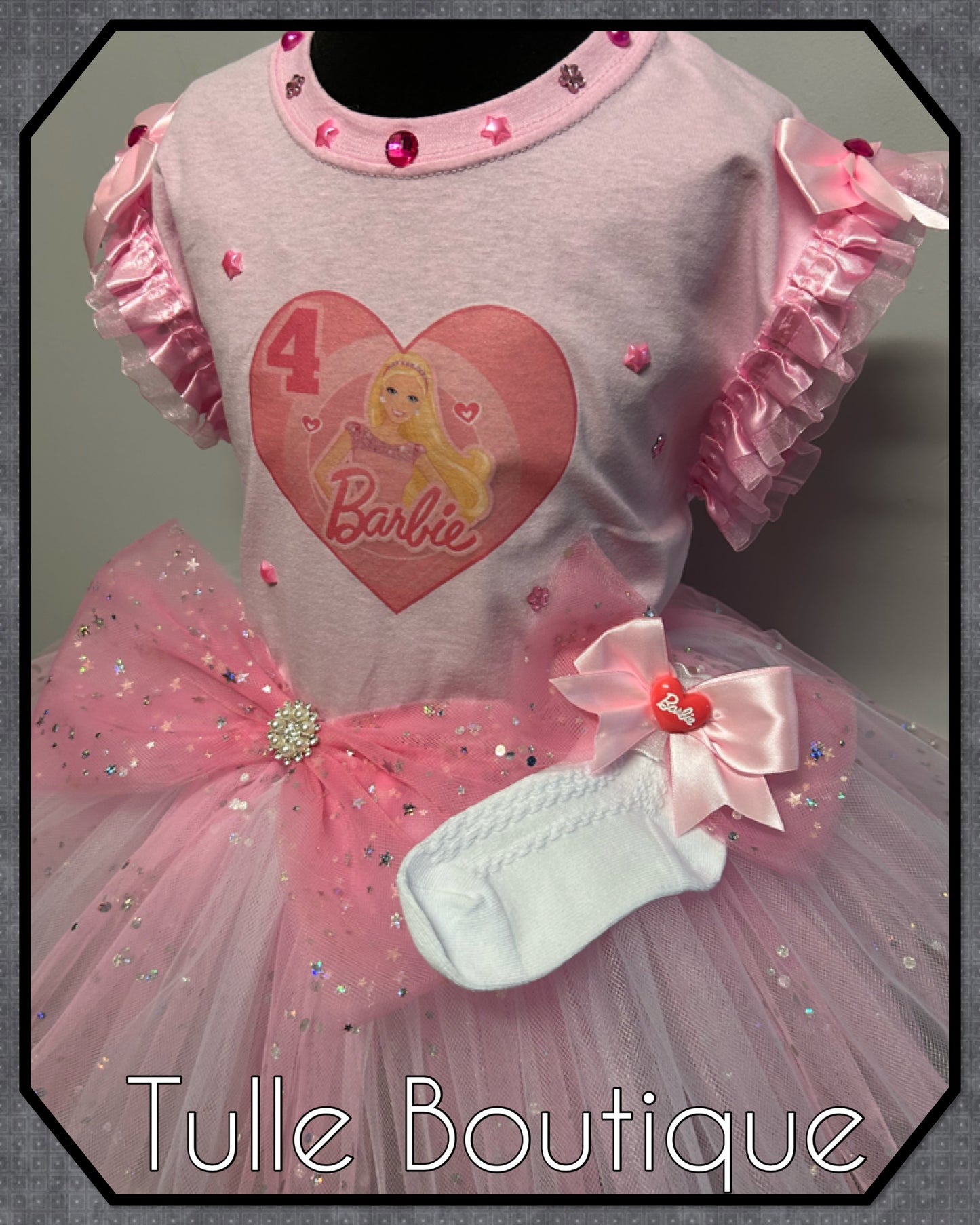 Girls Barbie pink birthday party tutu outfit