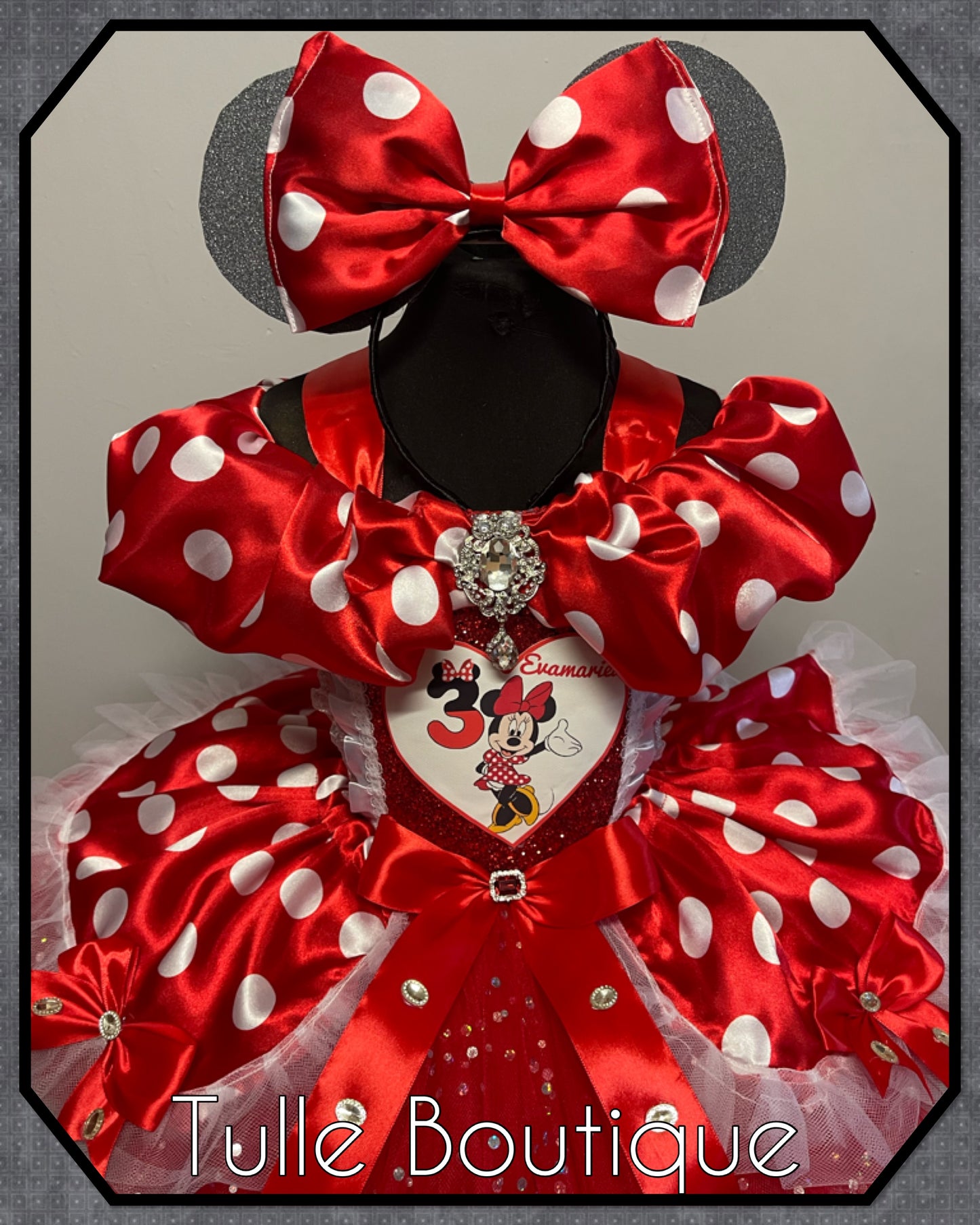 Girls Minnie Mouse red and white polka dot ballgown tutu dress fancy dress costume