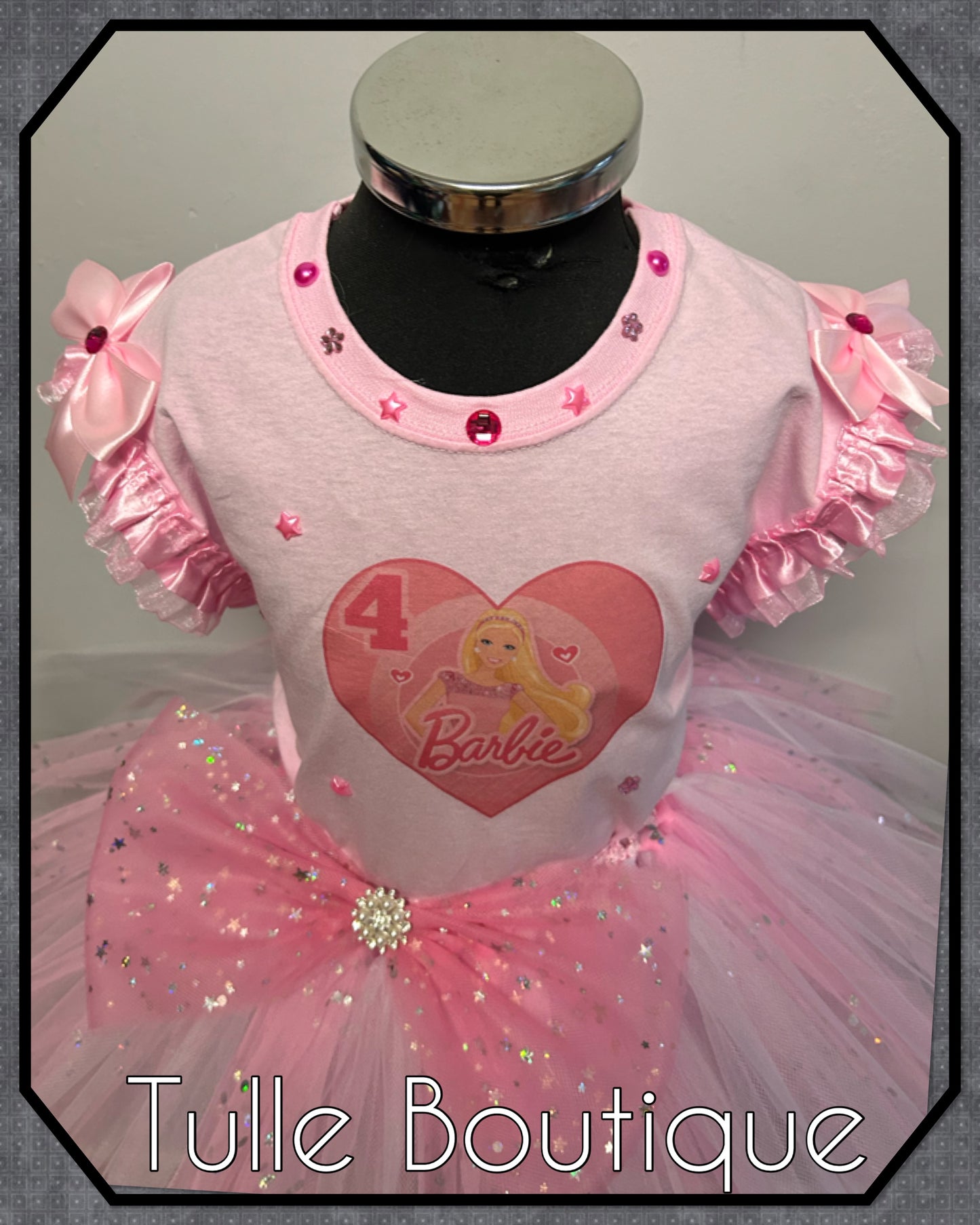 Girls Barbie pink birthday party tutu outfit