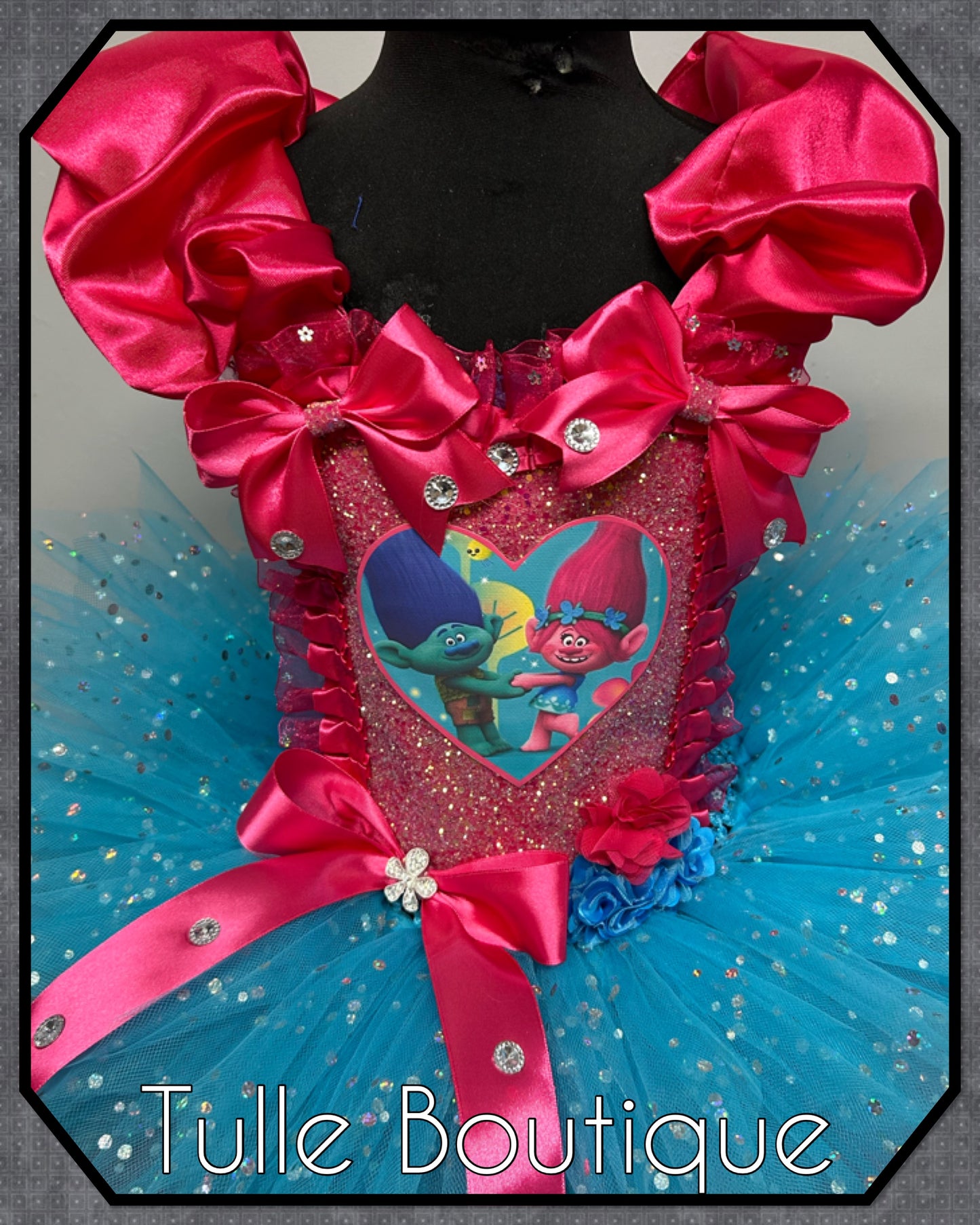 Girls princess poppy trolls birthday ballgown party tutu dress