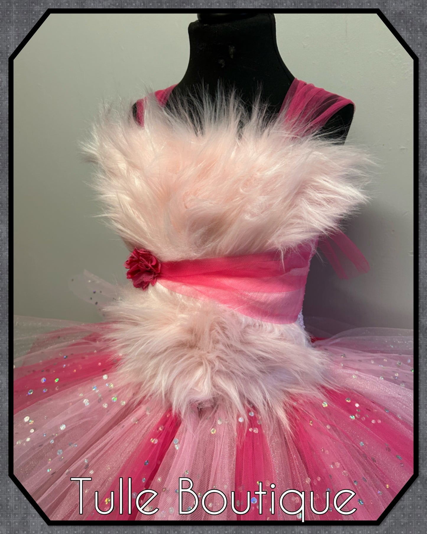Girls faux fur pink tutu dress doll party pink panther outfit