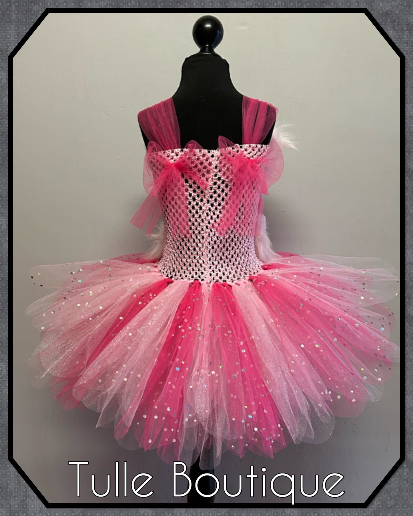 Girls faux fur pink tutu dress doll party pink panther outfit