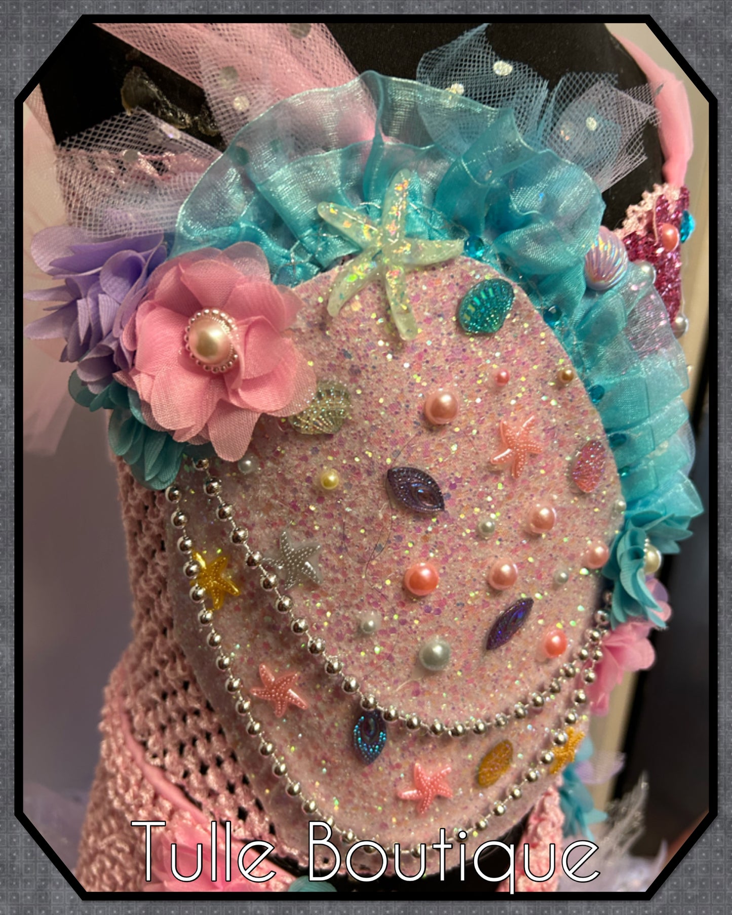 Fishtail mermaid Pearl and glitter tutu dress with fitted bottom.