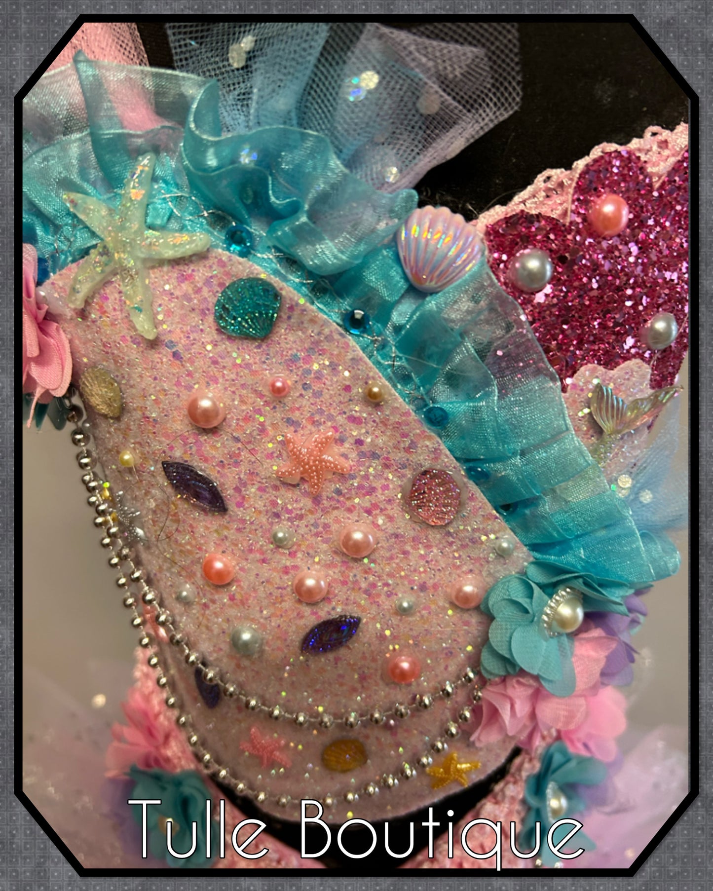 Fishtail mermaid Pearl and glitter tutu dress with fitted bottom.