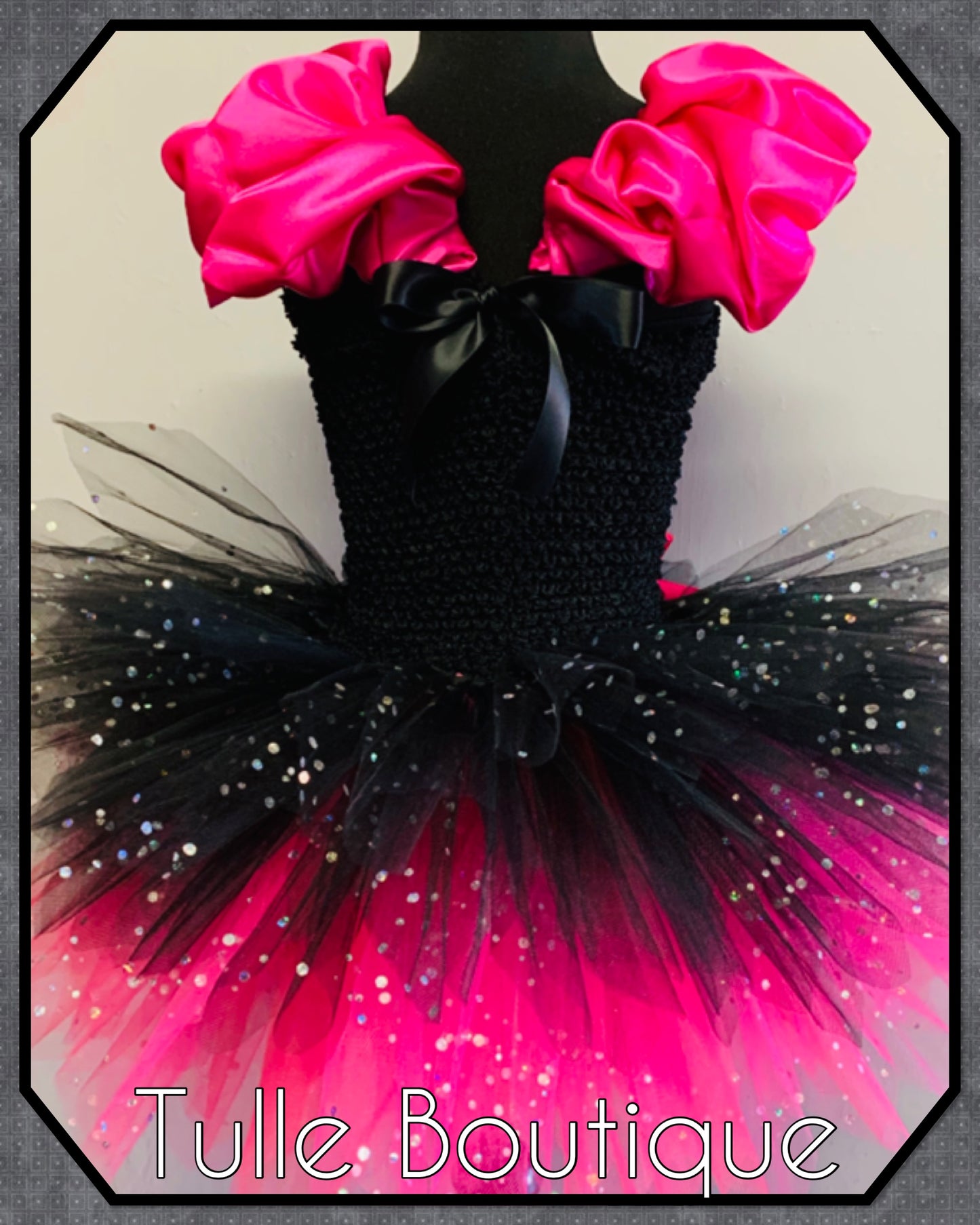 Girls Halloween Witch on a broom tutu dress hotpink and black