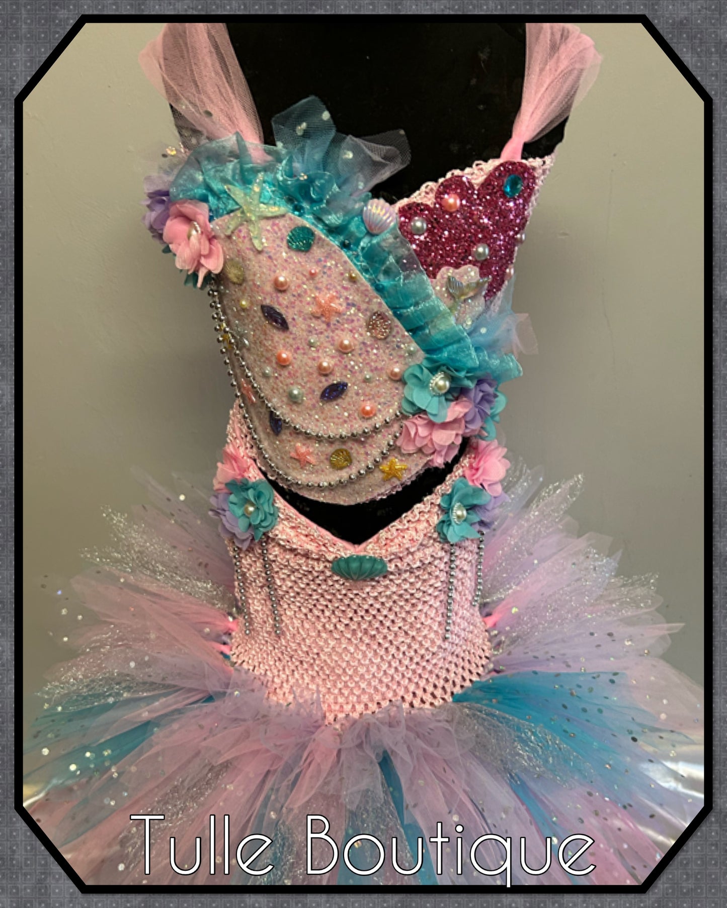 Fishtail mermaid Pearl and glitter tutu dress with fitted bottom.