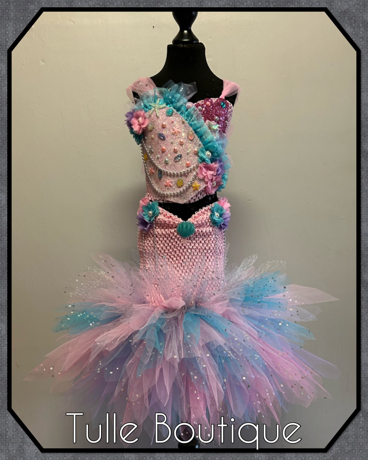 Fishtail mermaid Pearl and glitter tutu dress with fitted bottom.