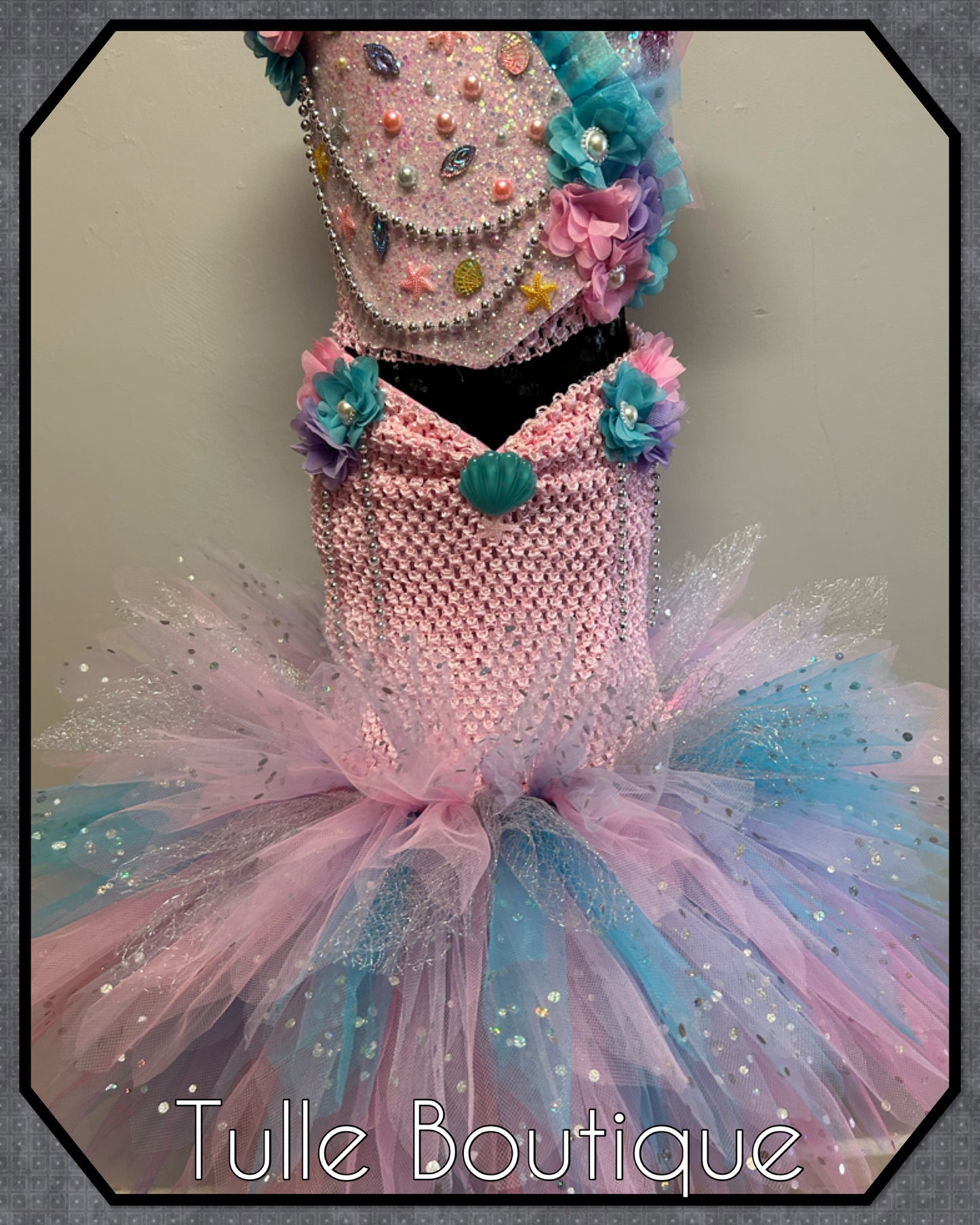 Fishtail mermaid Pearl and glitter tutu dress with fitted bottom.