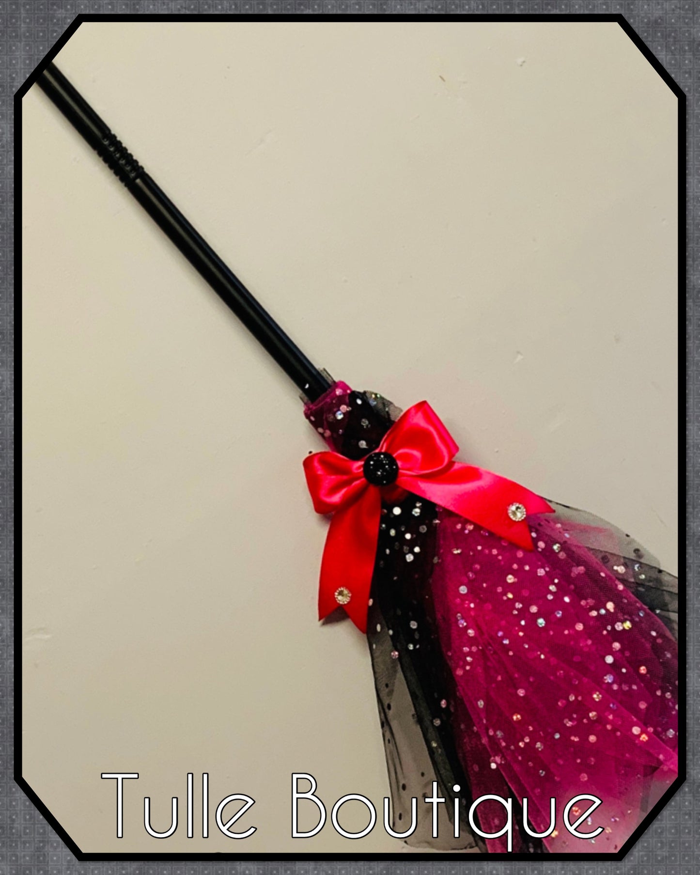 Girls Halloween Witch on a broom tutu dress hotpink and black