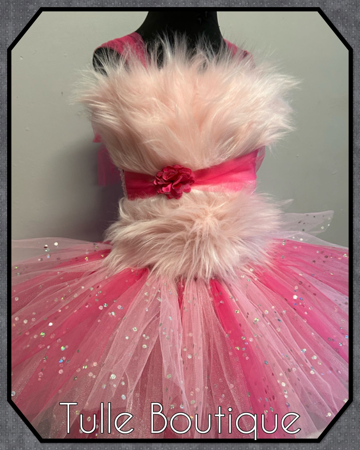Girls faux fur pink tutu dress doll party pink panther outfit