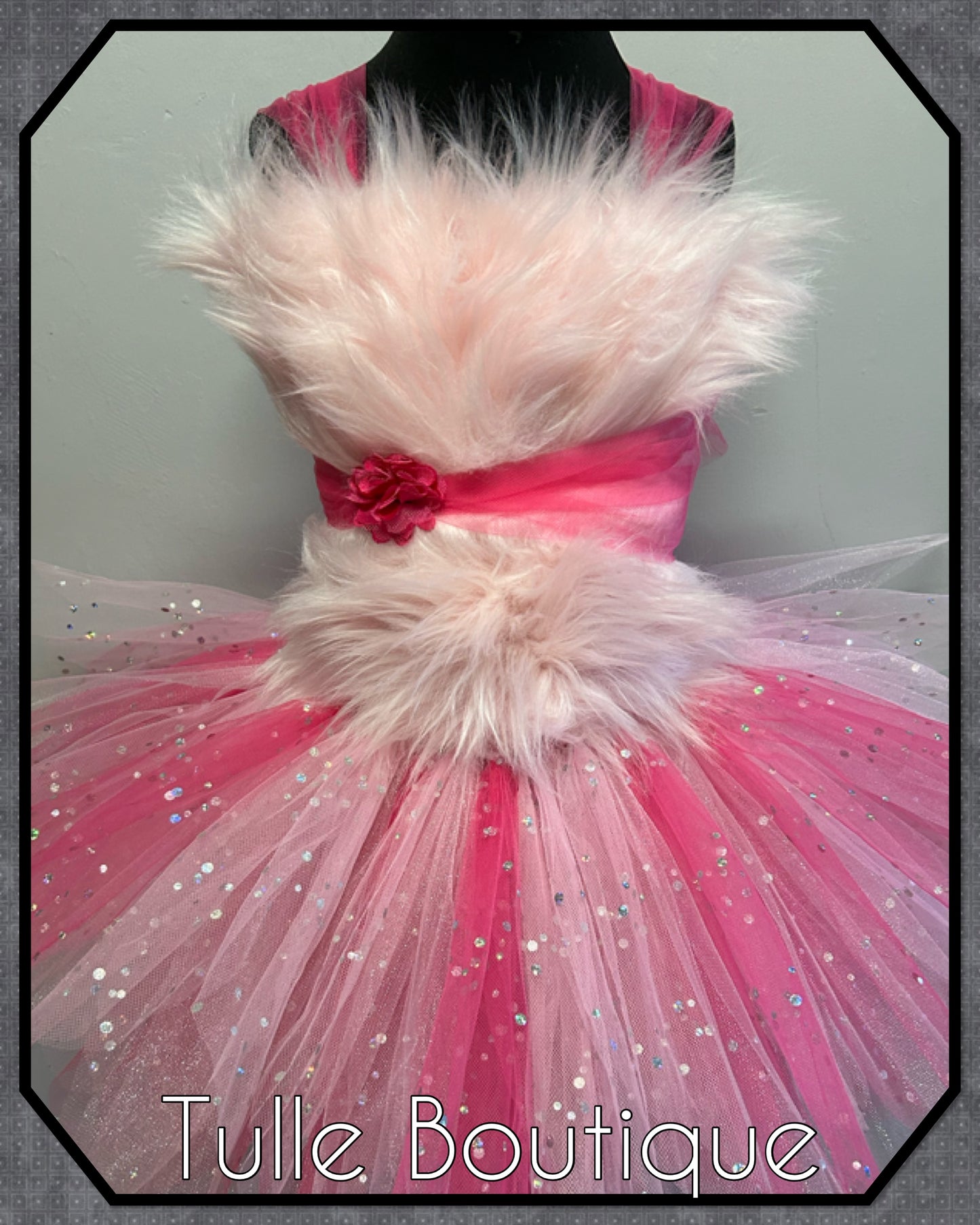 Girls faux fur pink tutu dress doll party pink panther outfit