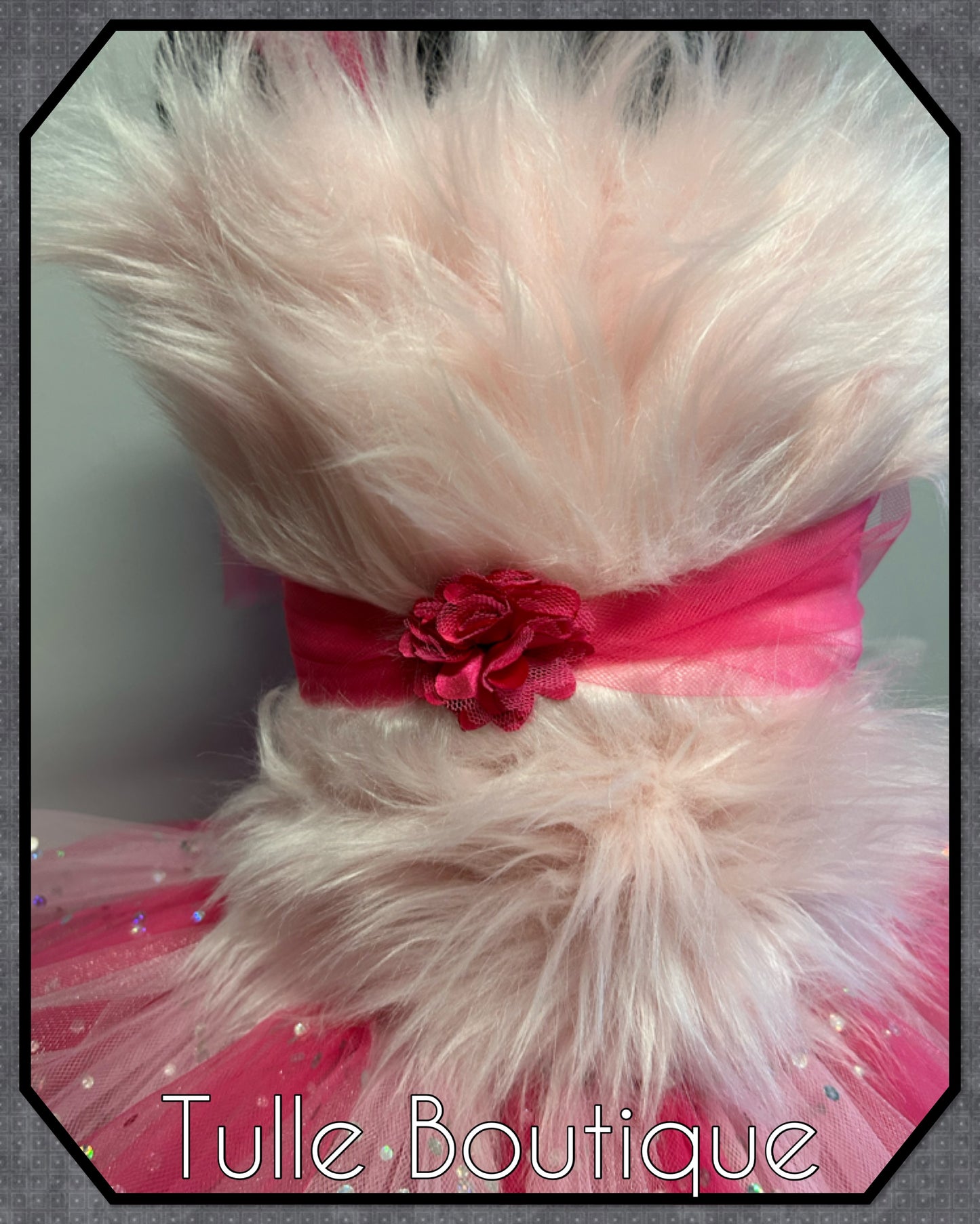Girls faux fur pink tutu dress doll party pink panther outfit