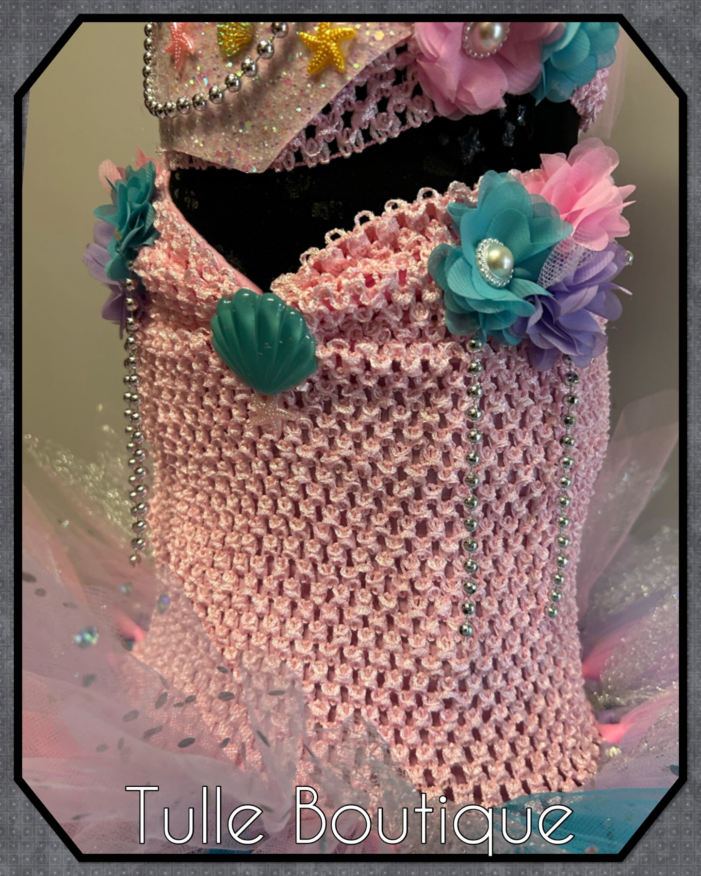 Fishtail mermaid Pearl and glitter tutu dress with fitted bottom.