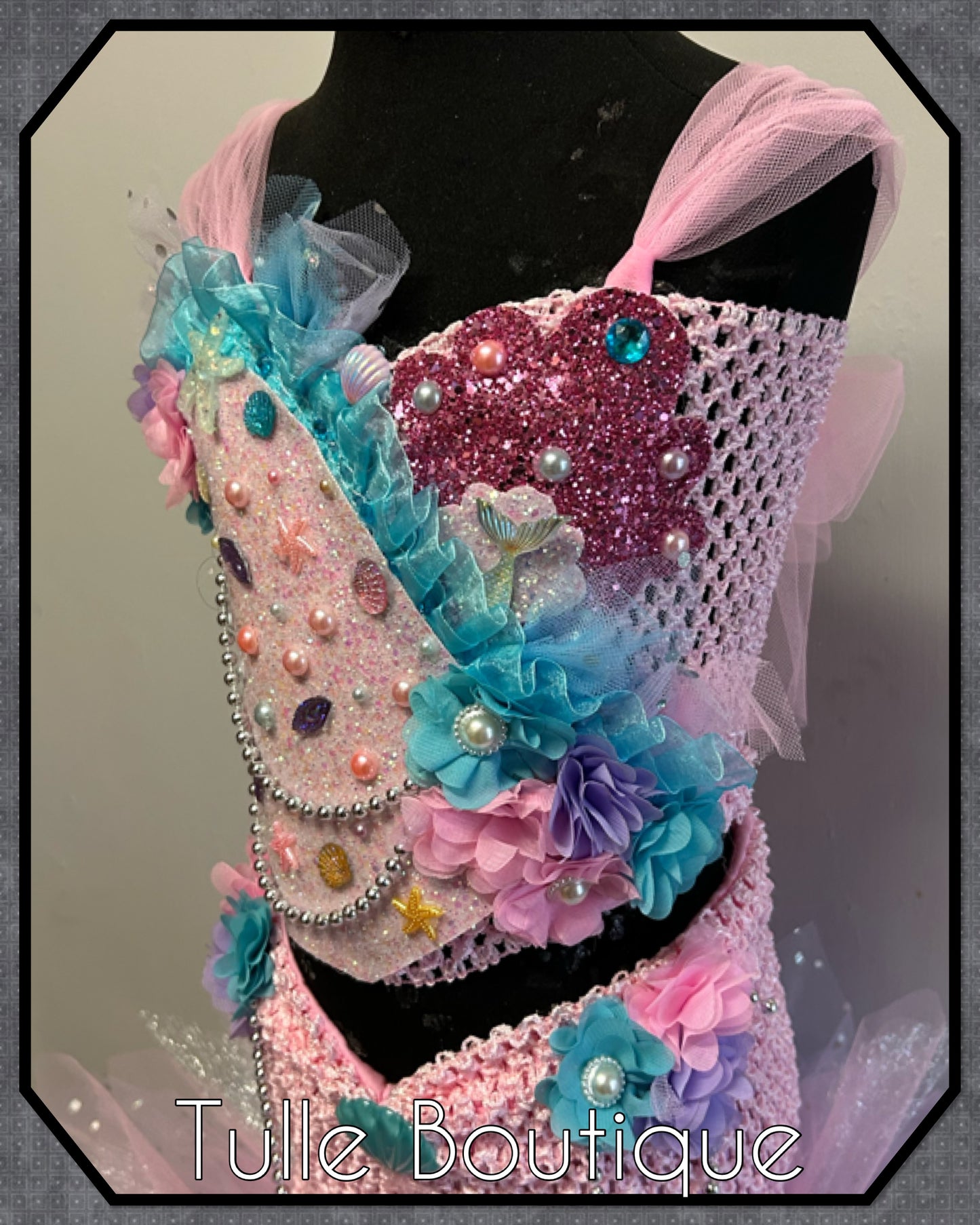 Fishtail mermaid Pearl and glitter tutu dress with fitted bottom.