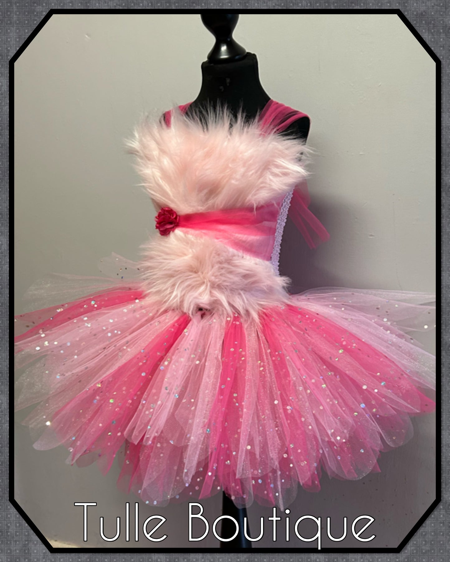Girls faux fur pink tutu dress doll party pink panther outfit