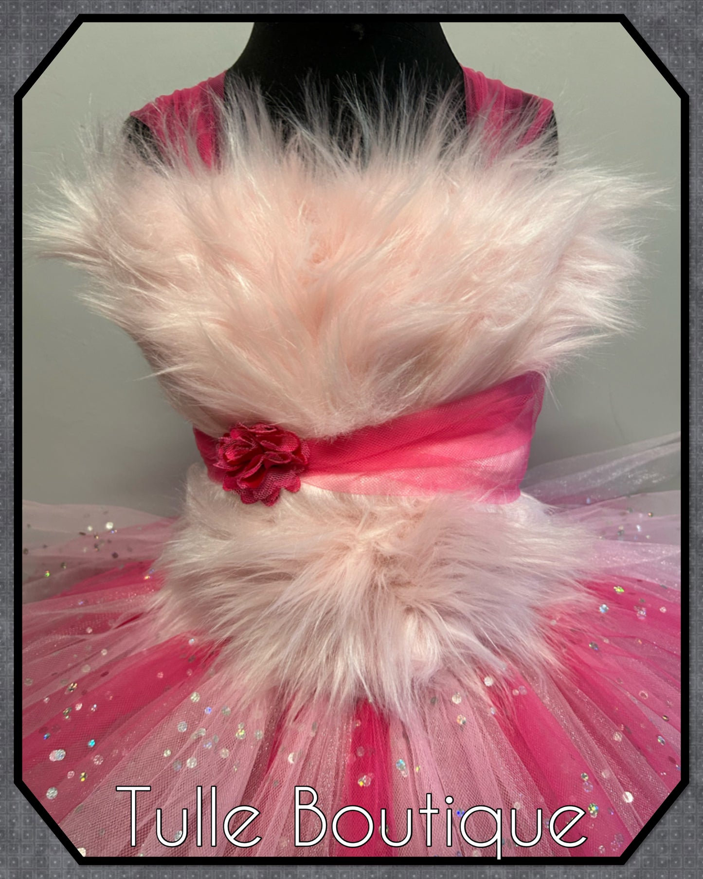 Girls faux fur pink tutu dress doll party pink panther outfit