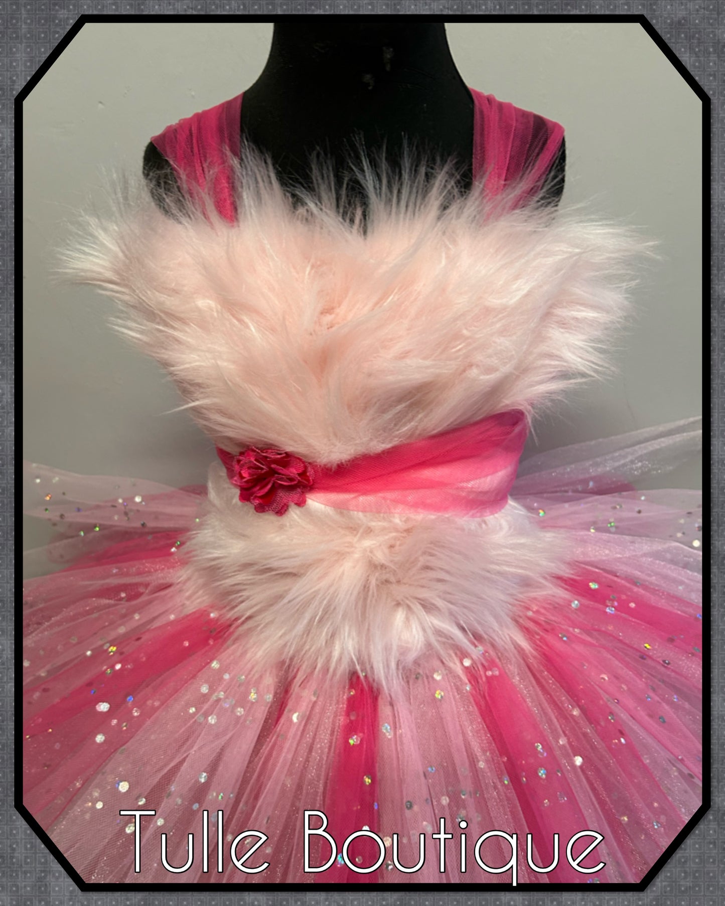 Girls faux fur pink tutu dress doll party pink panther outfit