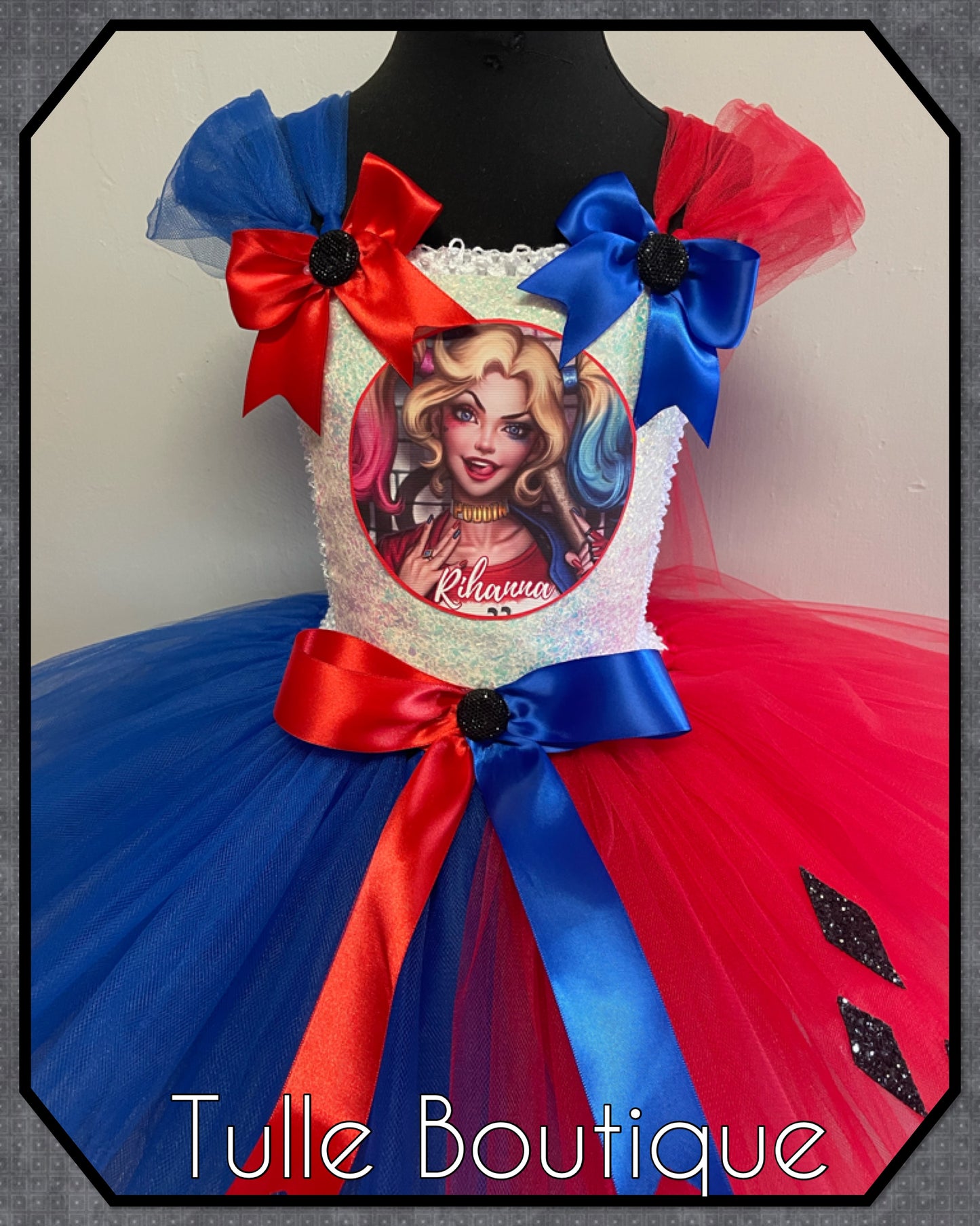 White top Harley Quinn halloween birthday tutu dress