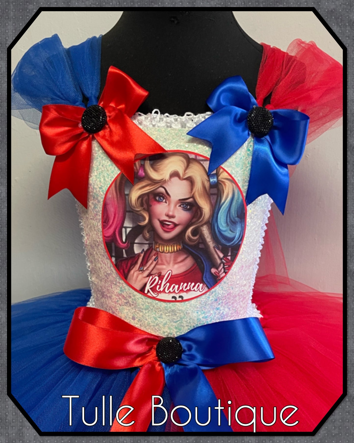White top Harley Quinn halloween birthday tutu dress