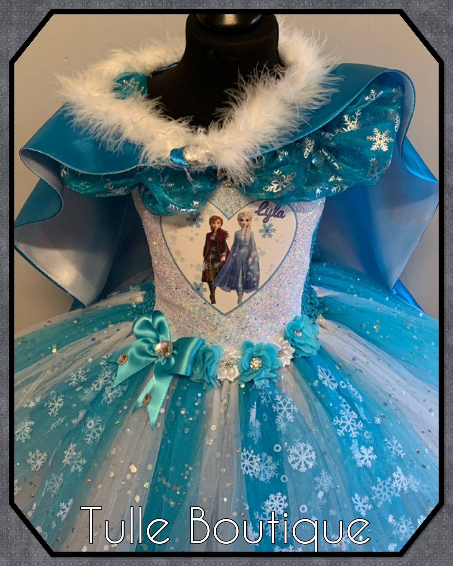 Frozen Elsa and Anna snowflake ballgown tutu dress and cape