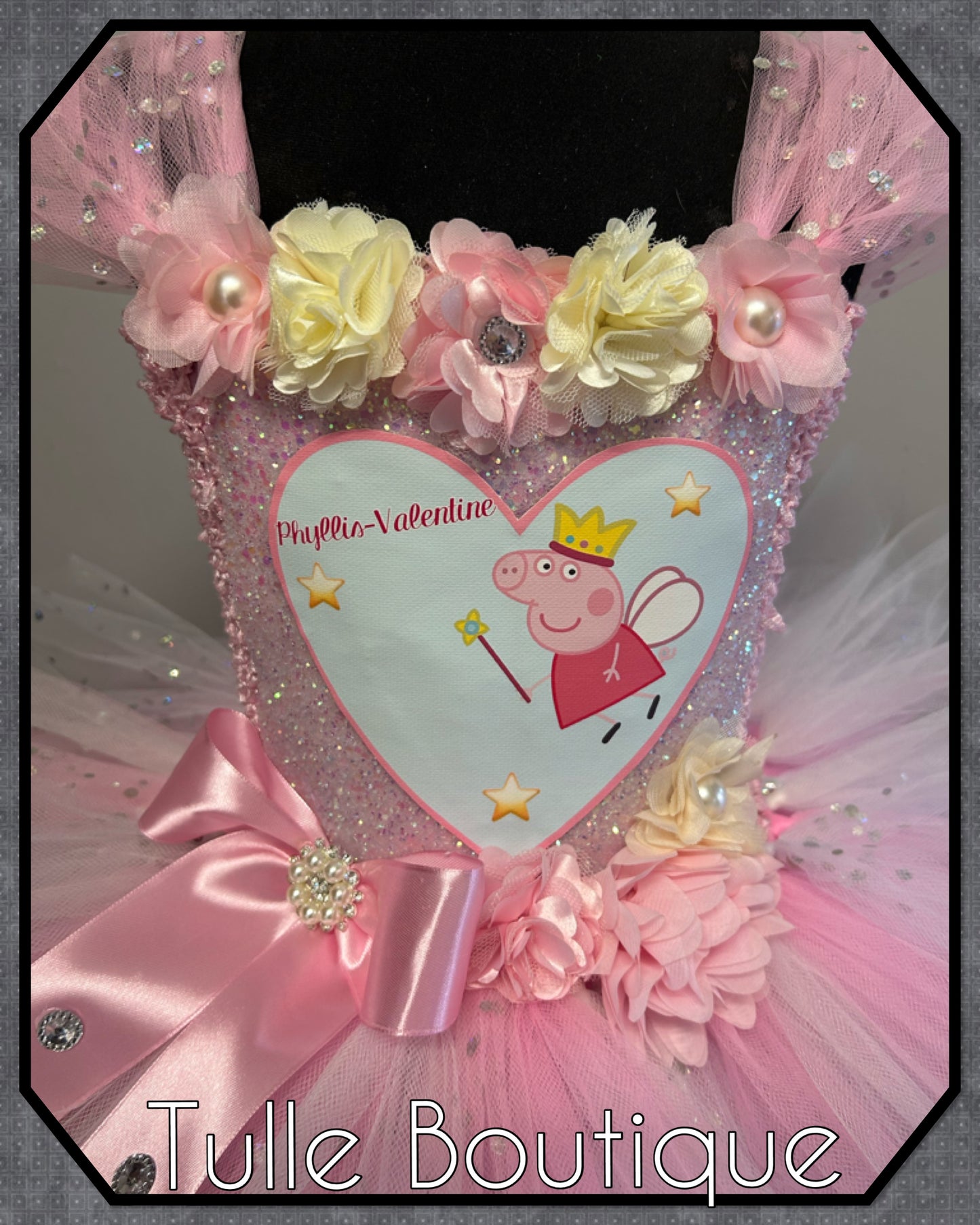 Girls Floral pink/cream Peppa pig birthday party princess tutu dress