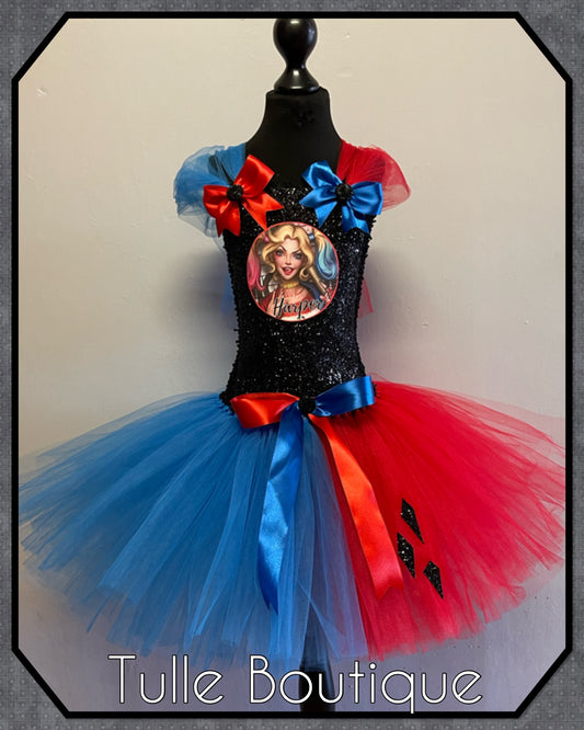 Black top Harley Quinn Halloween birthday tutu dress