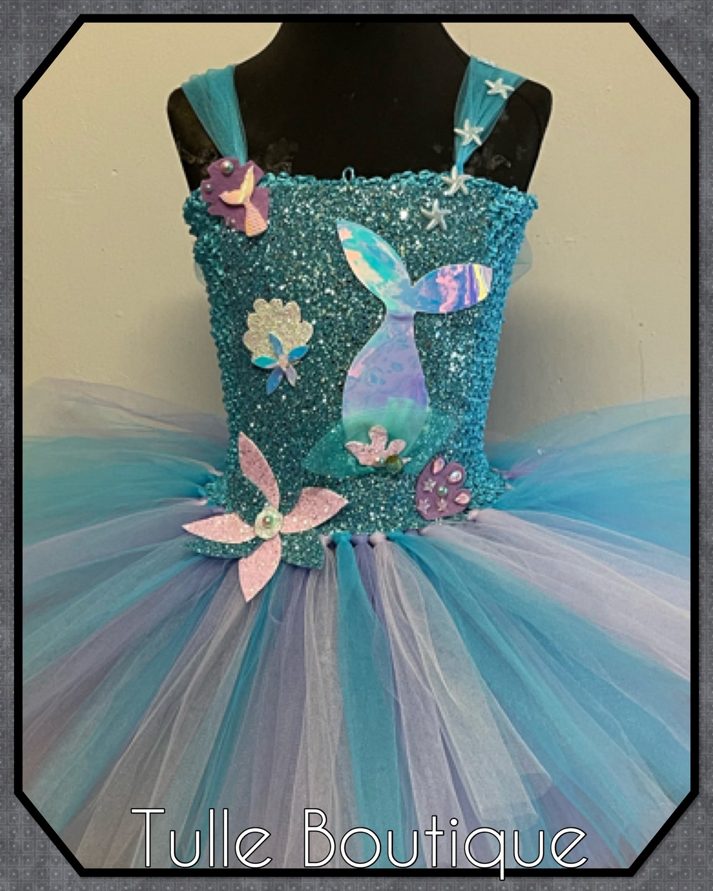 Mermaid tail themed princess birthday tutu dress