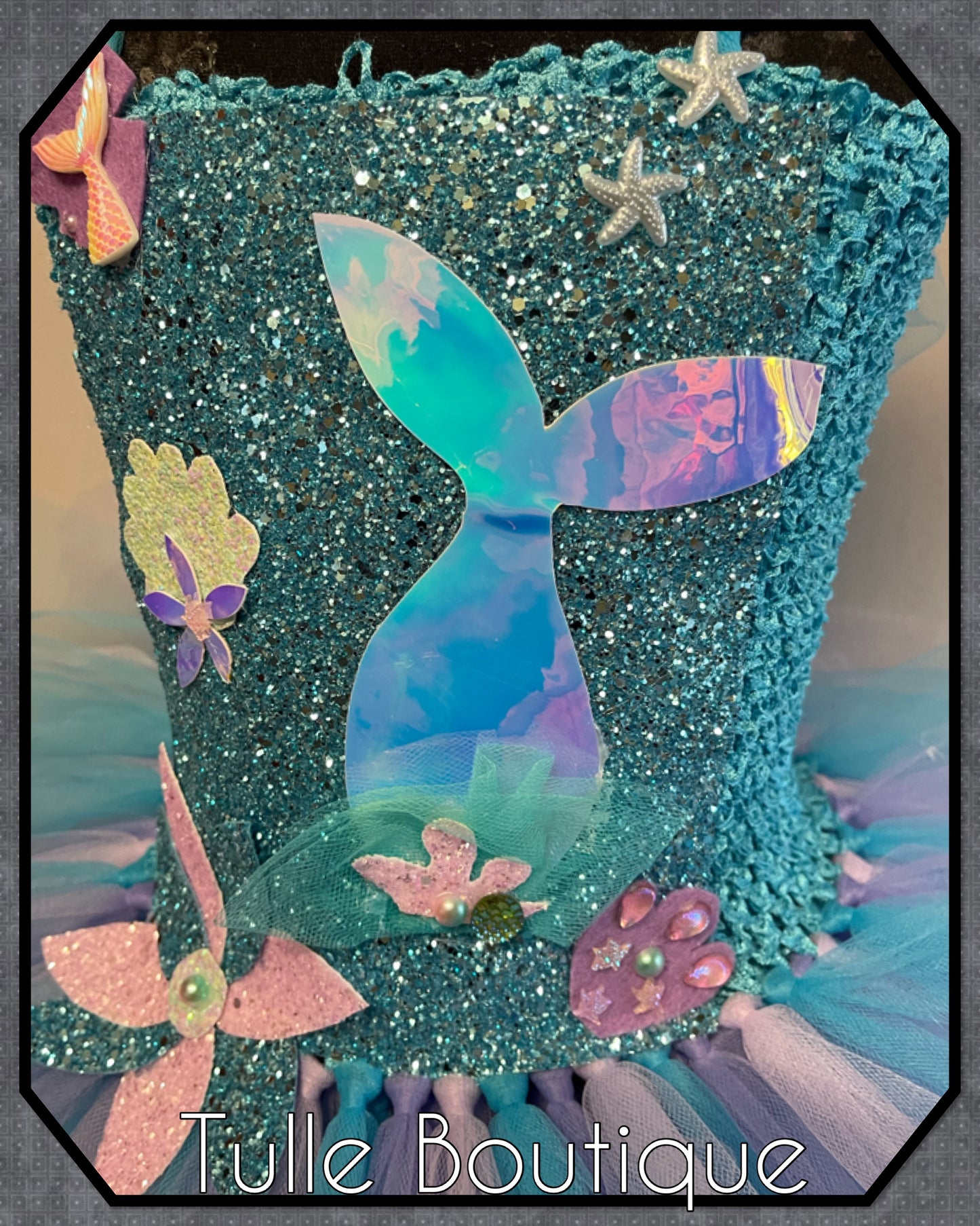 Mermaid tail themed princess birthday tutu dress