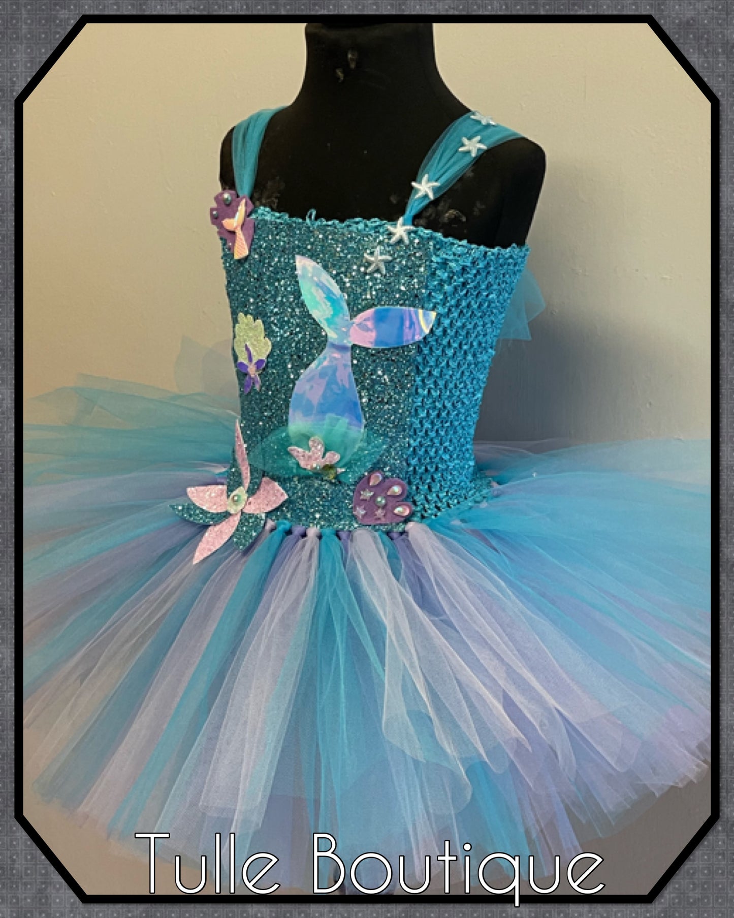 Mermaid tail themed princess birthday tutu dress