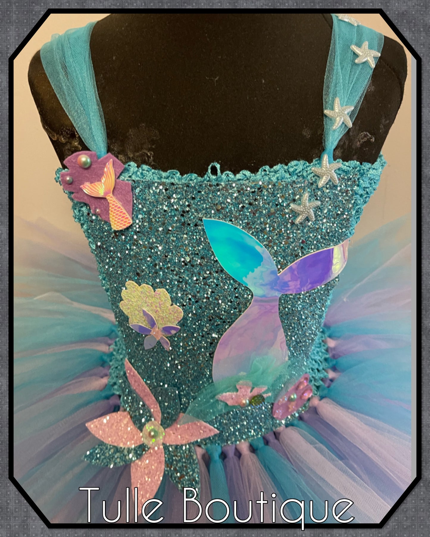Mermaid tail themed princess birthday tutu dress