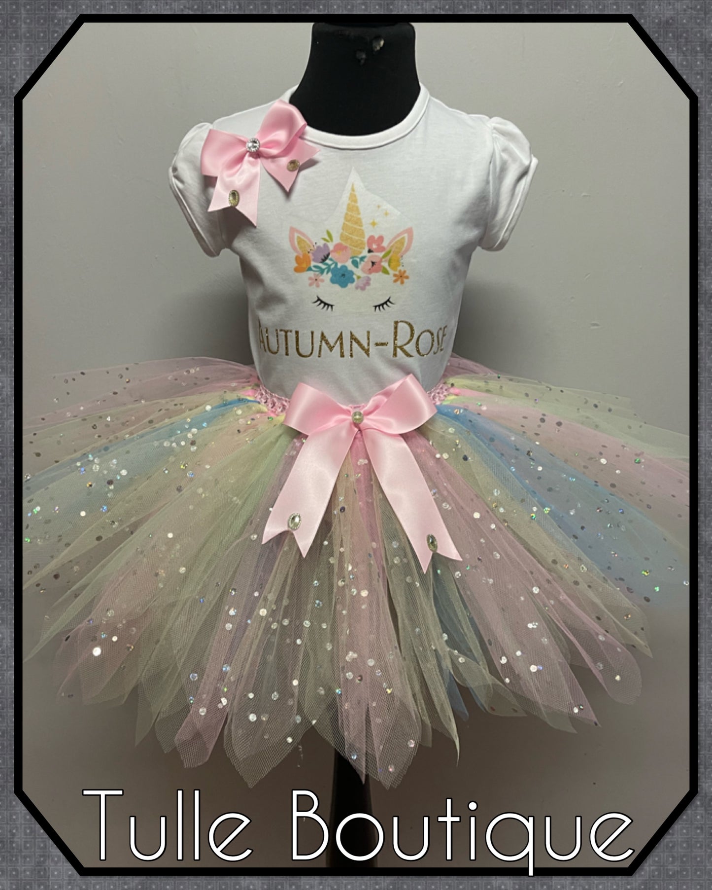 Pastel Rainbow unicorn T-shirt and tutu birthday party outfit