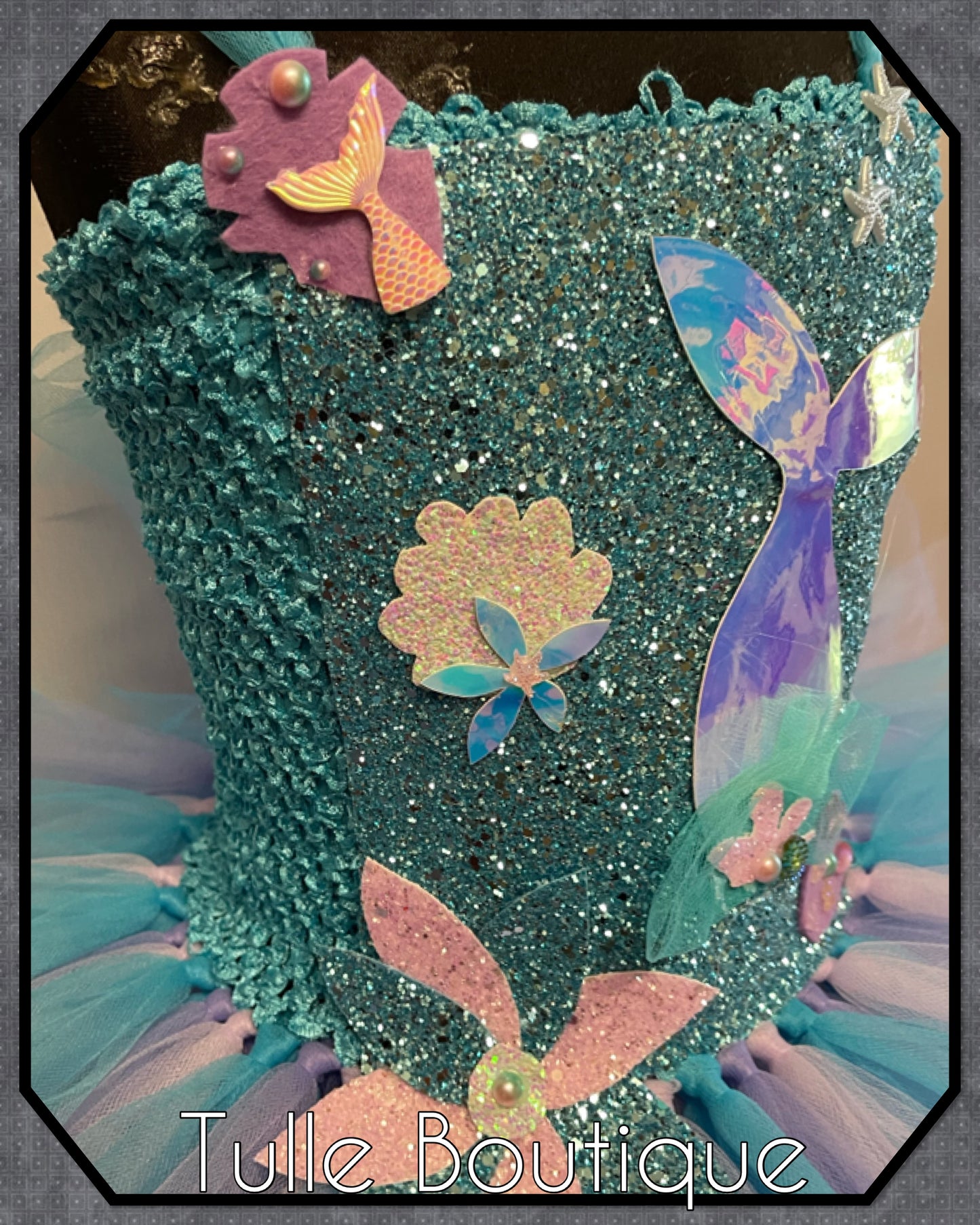 Mermaid tail themed princess birthday tutu dress